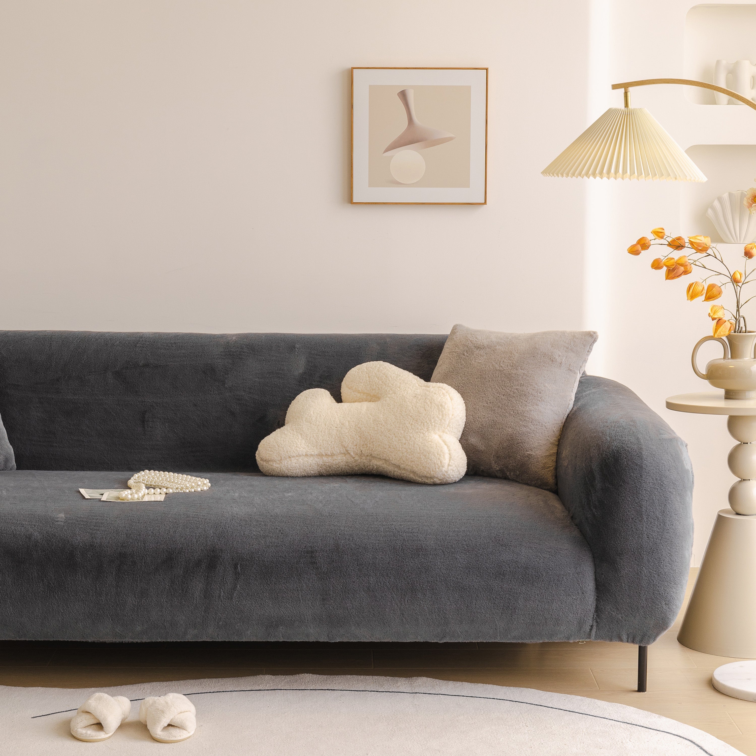 Soft Plush Warm Sofa Cover Stretchable Cozy Velvet Couch Protector For Fall & Winter