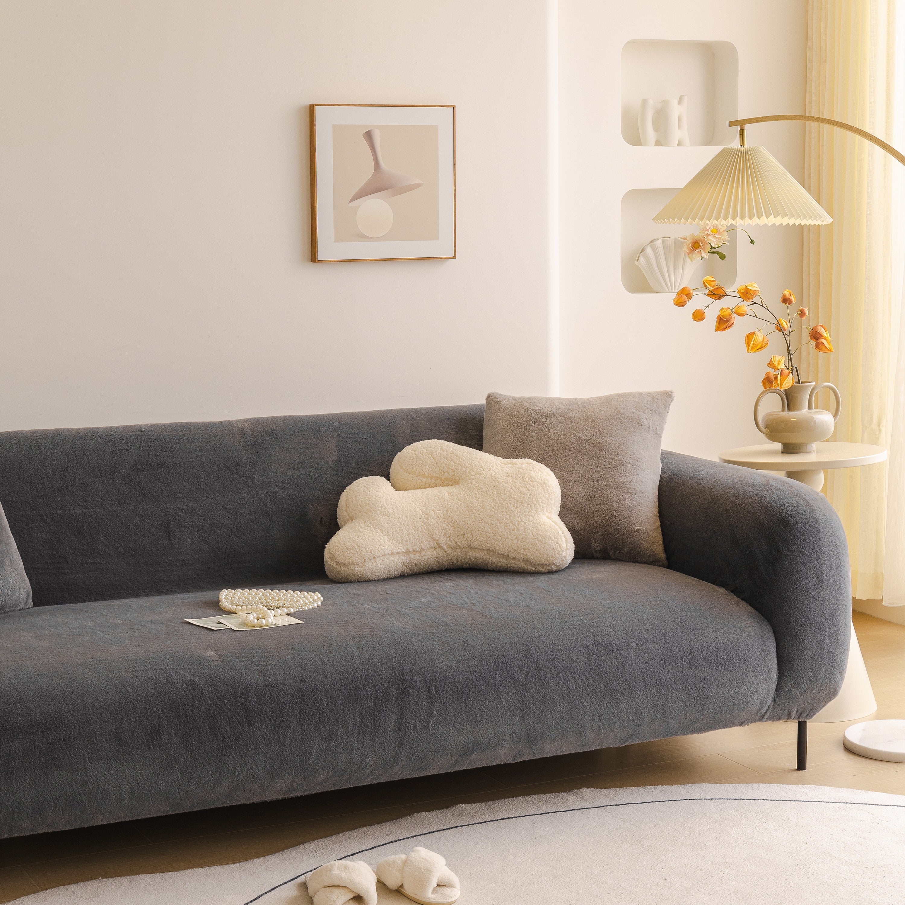 Soft Plush Warm Sofa Cover Stretchable Cozy Velvet Couch Protector For Fall & Winter