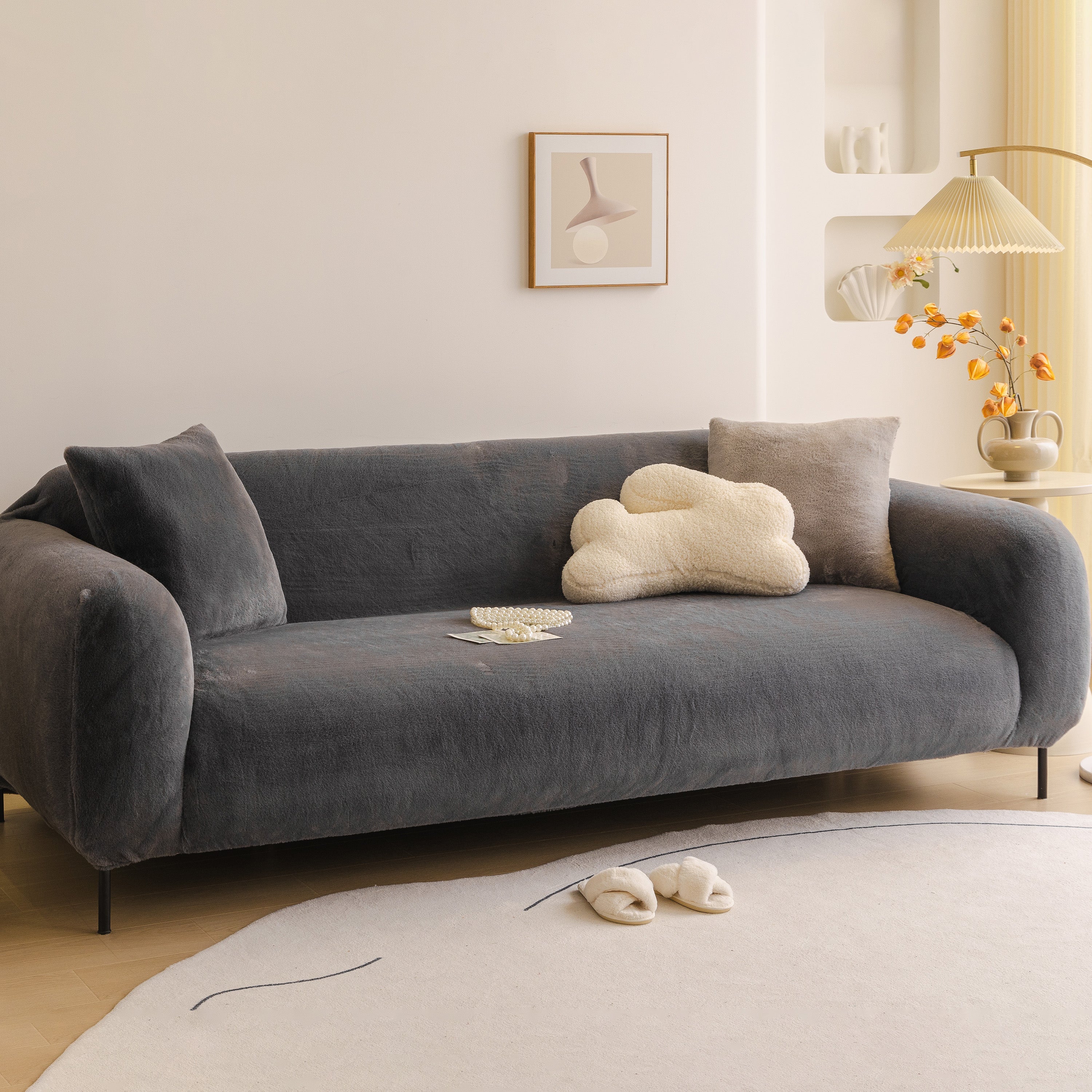 Soft Plush Warm Sofa Cover Stretchable Cozy Velvet Couch Protector For Fall & Winter