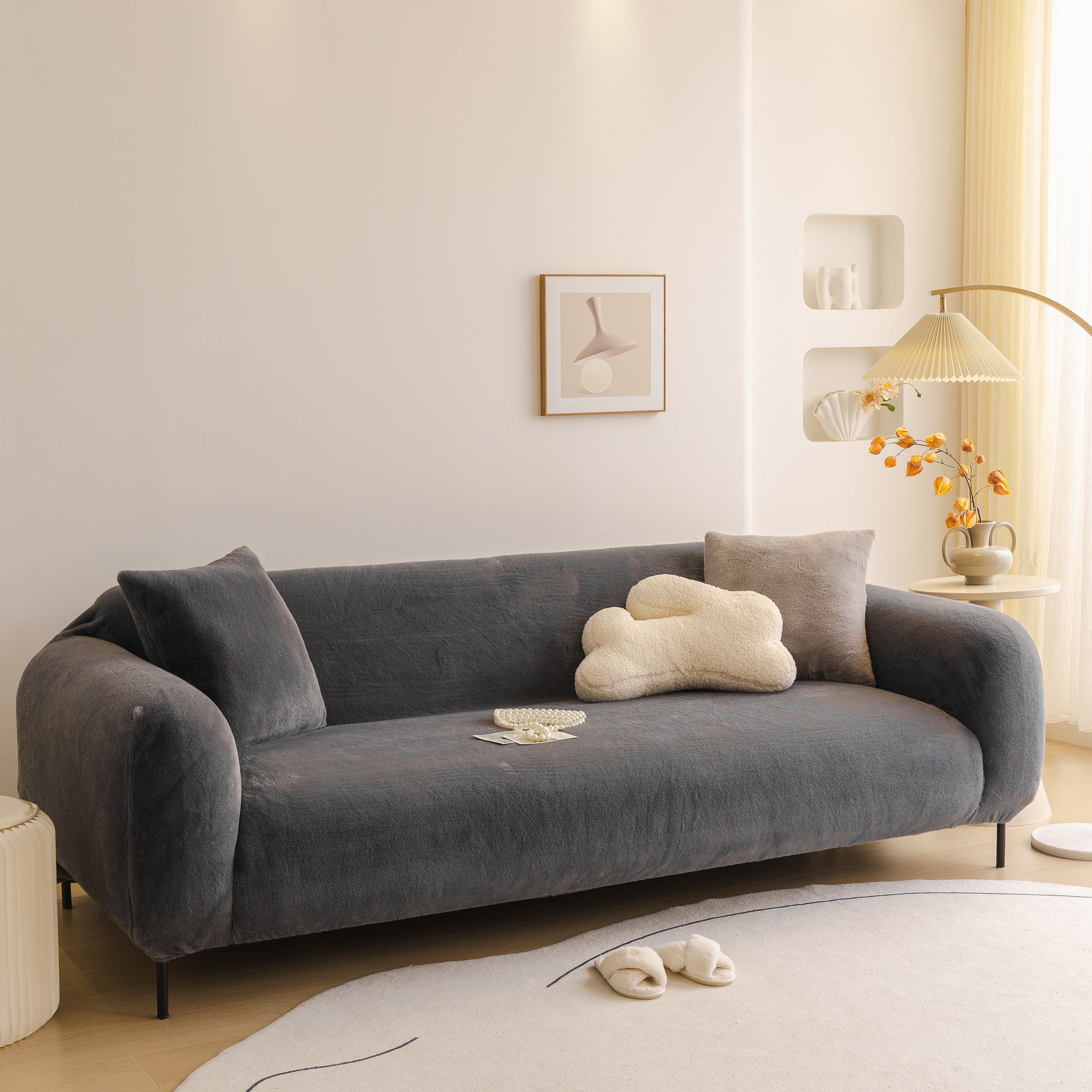 Soft Plush Warm Sofa Cover Stretchable Cozy Velvet Couch Protector For Fall & Winter