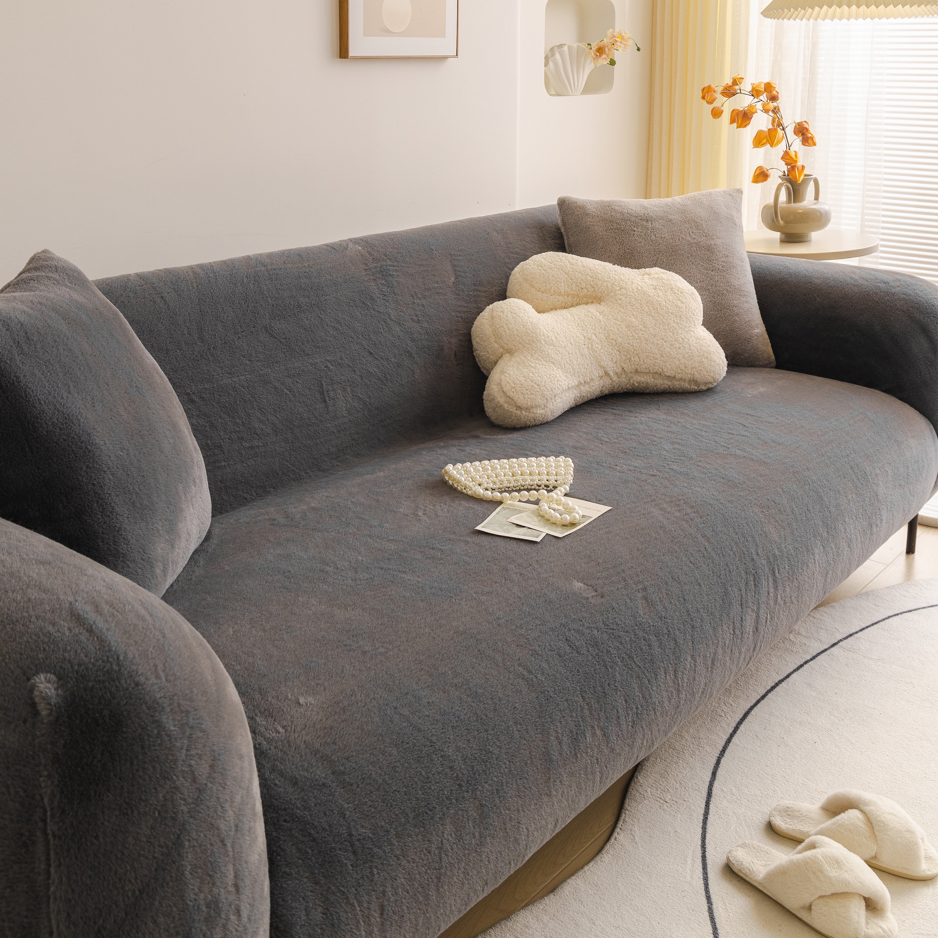 Soft Plush Warm Sofa Cover Stretchable Cozy Velvet Couch Protector For Fall & Winter