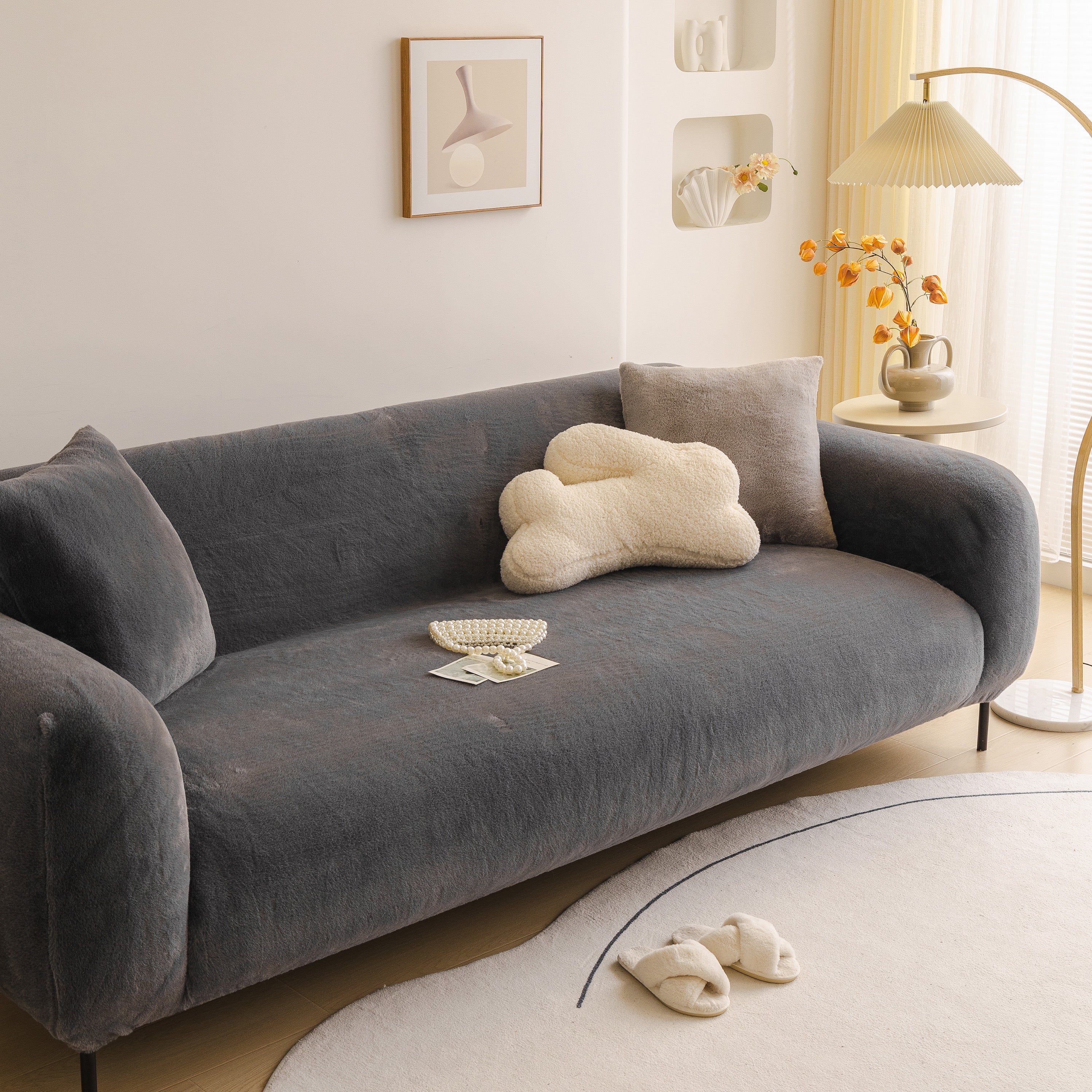 Soft Plush Warm Sofa Cover Stretchable Cozy Velvet Couch Protector For Fall & Winter