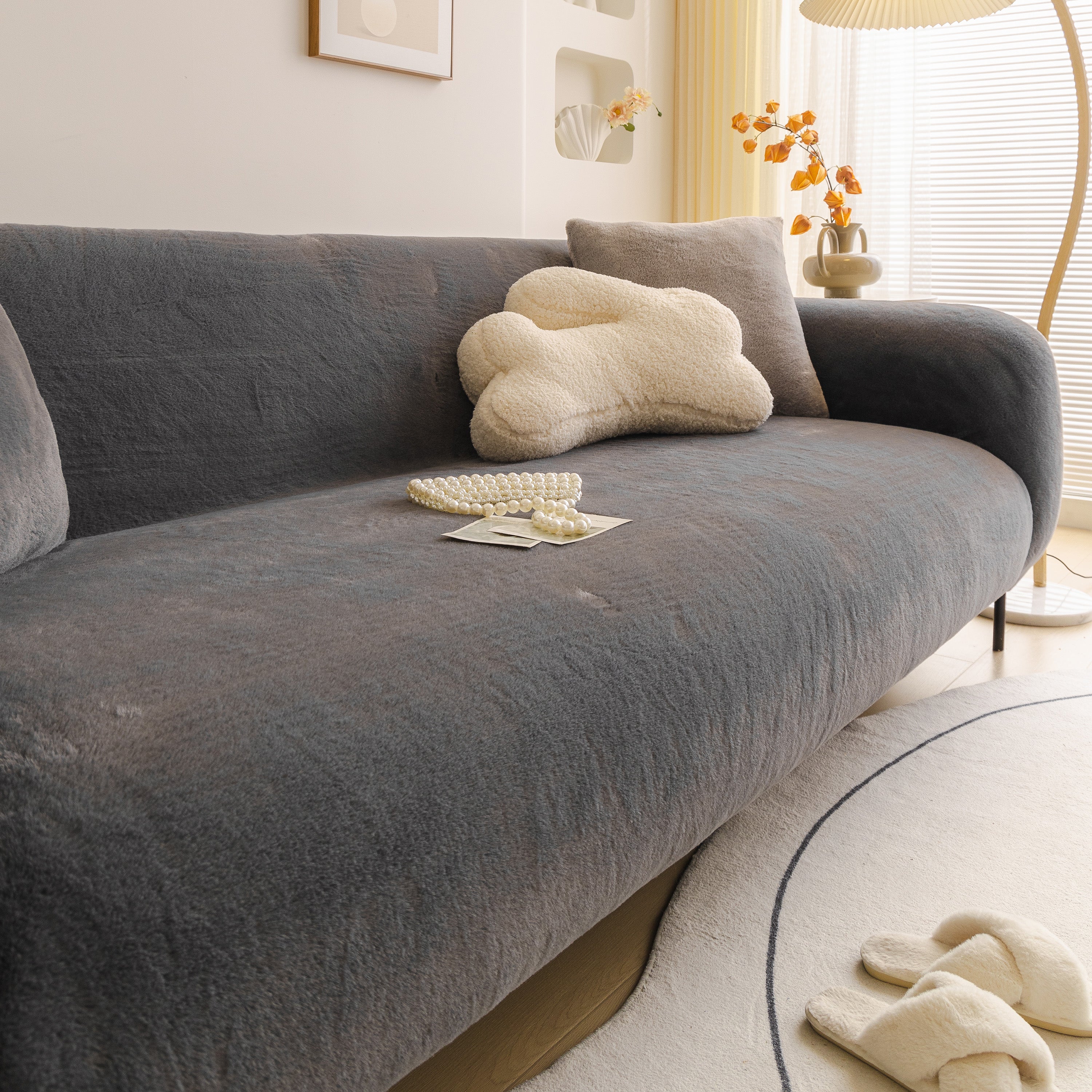 Soft Plush Warm Sofa Cover Stretchable Cozy Velvet Couch Protector For Fall & Winter