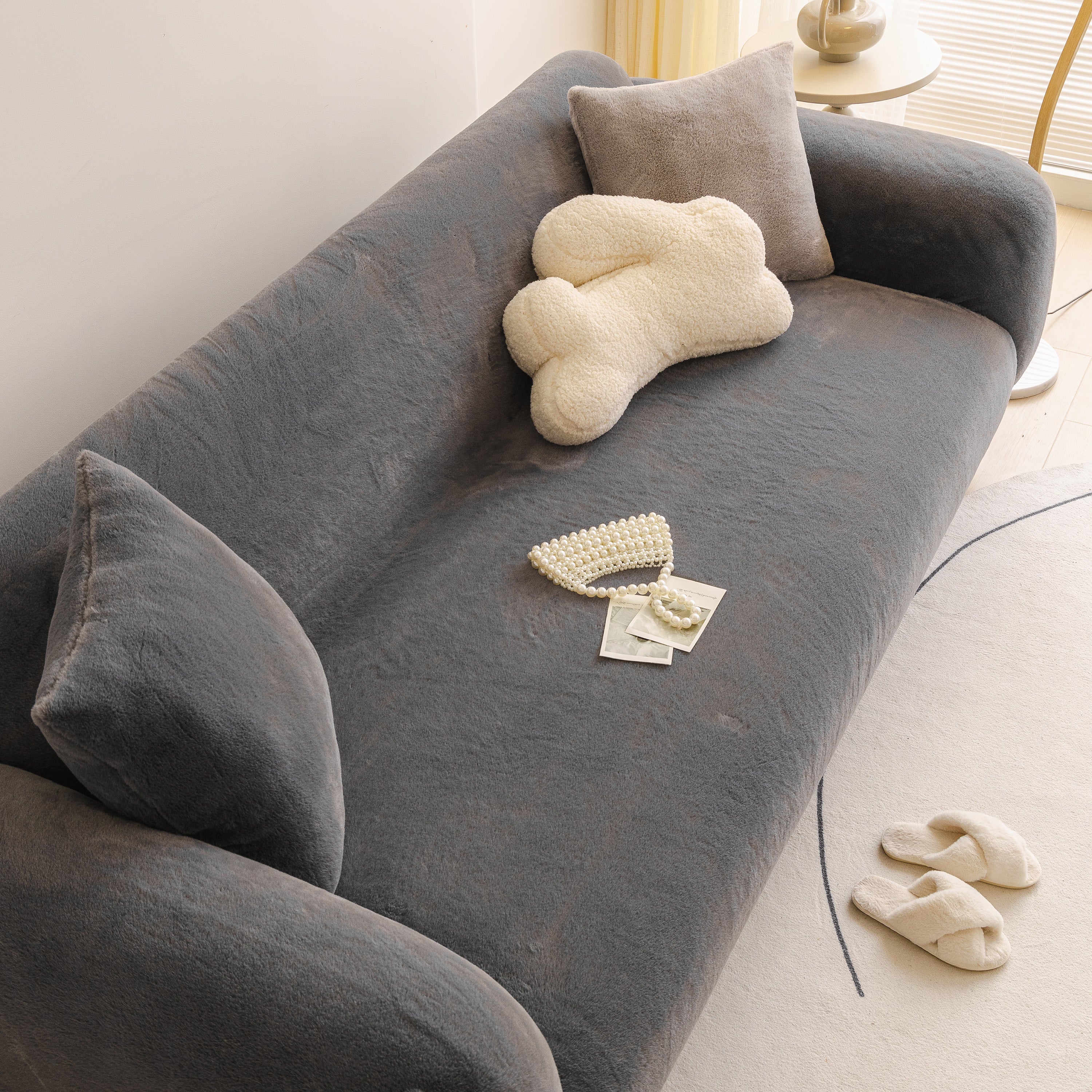Soft Plush Warm Sofa Cover Stretchable Cozy Velvet Couch Protector For Fall & Winter