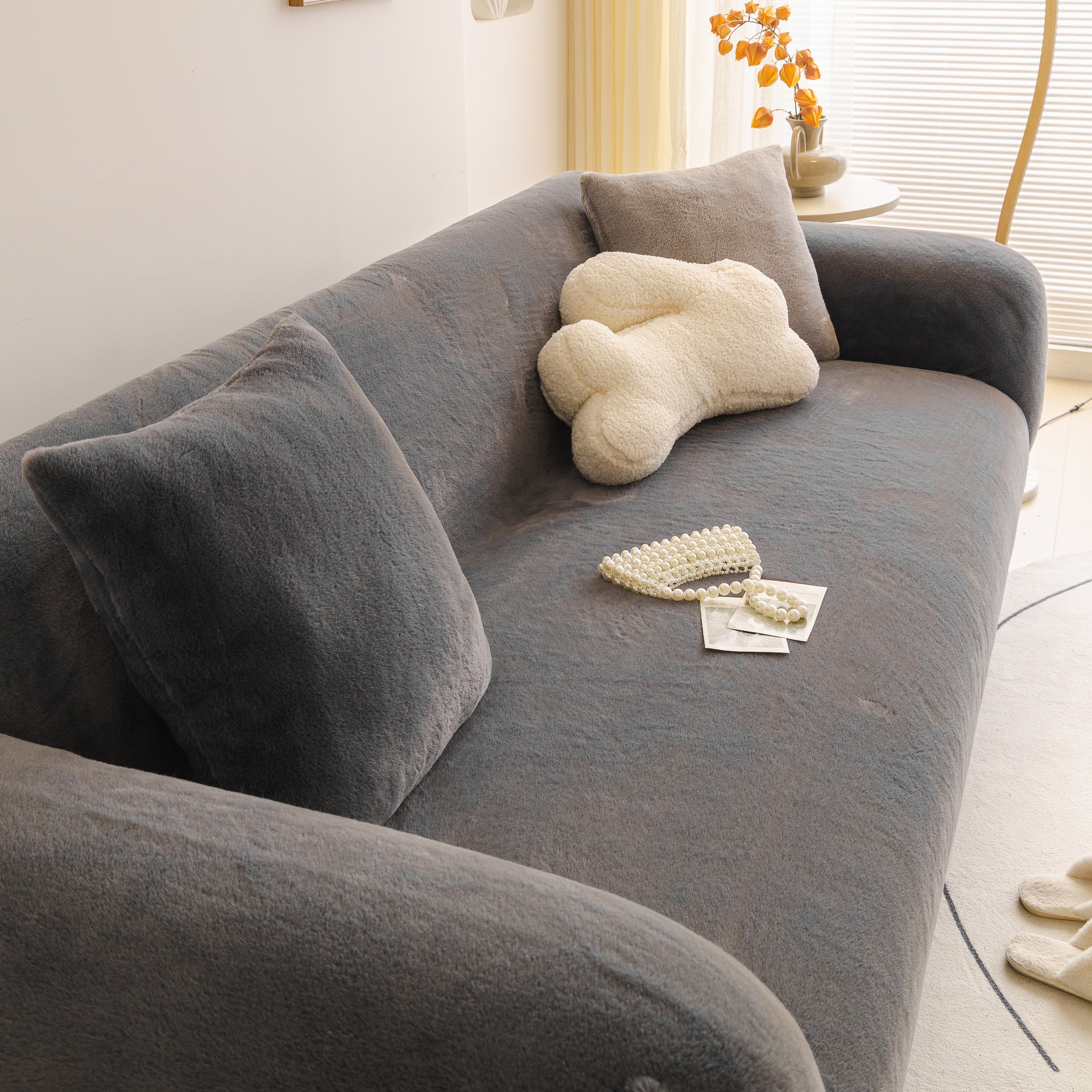 Soft Plush Warm Sofa Cover Stretchable Cozy Velvet Couch Protector For Fall & Winter