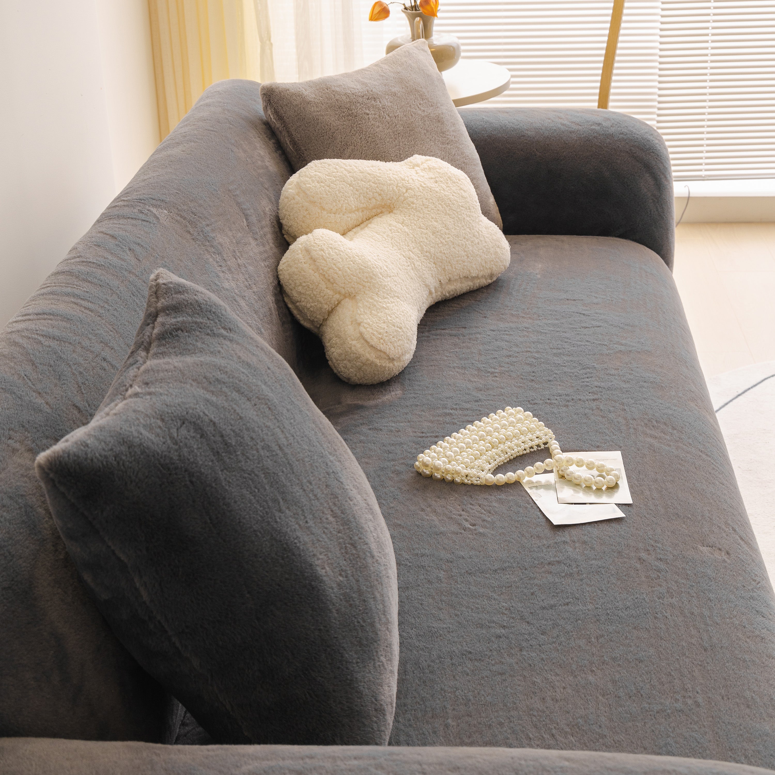Soft Plush Warm Sofa Cover Stretchable Cozy Velvet Couch Protector For Fall & Winter