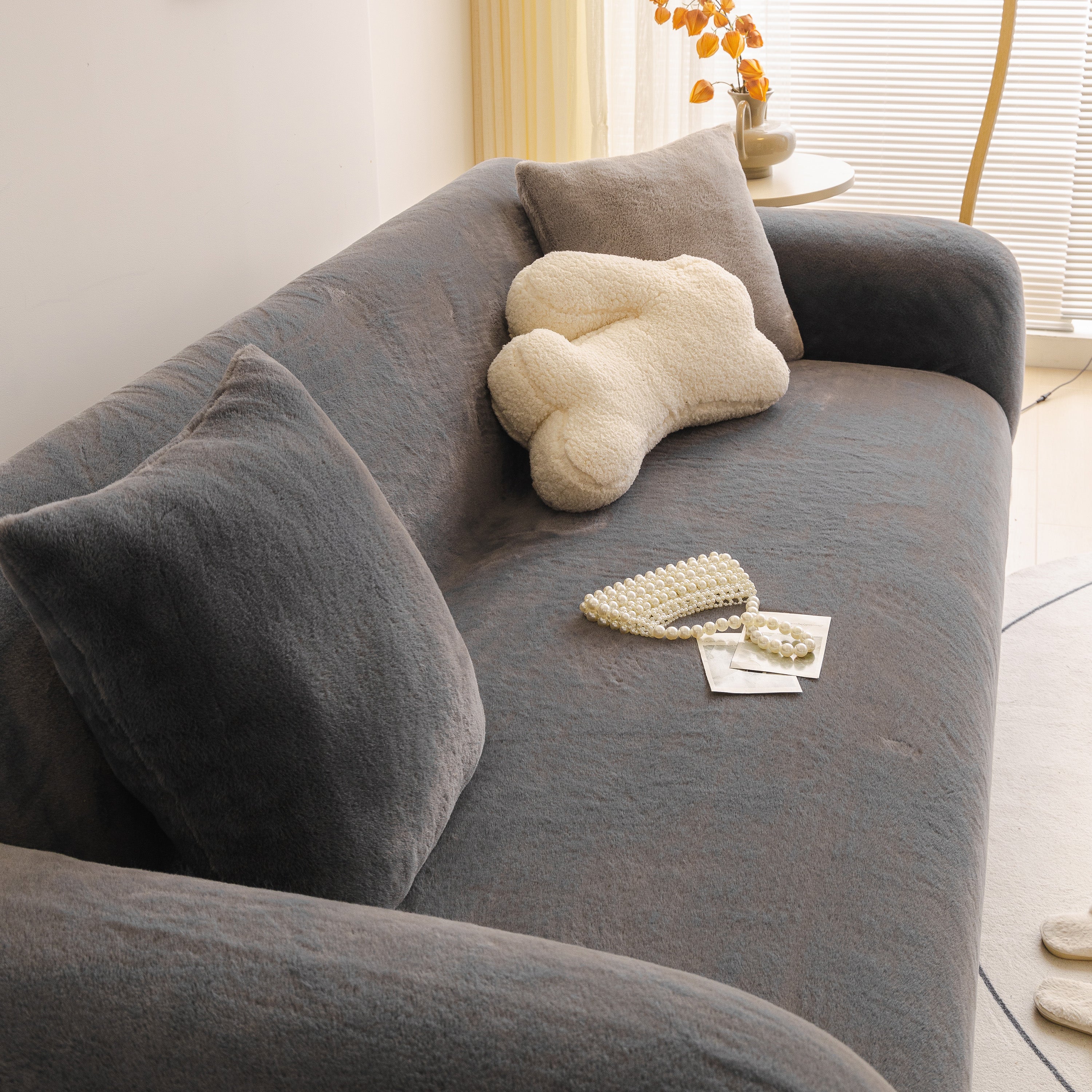 Soft Plush Warm Sofa Cover Stretchable Cozy Velvet Couch Protector For Fall & Winter