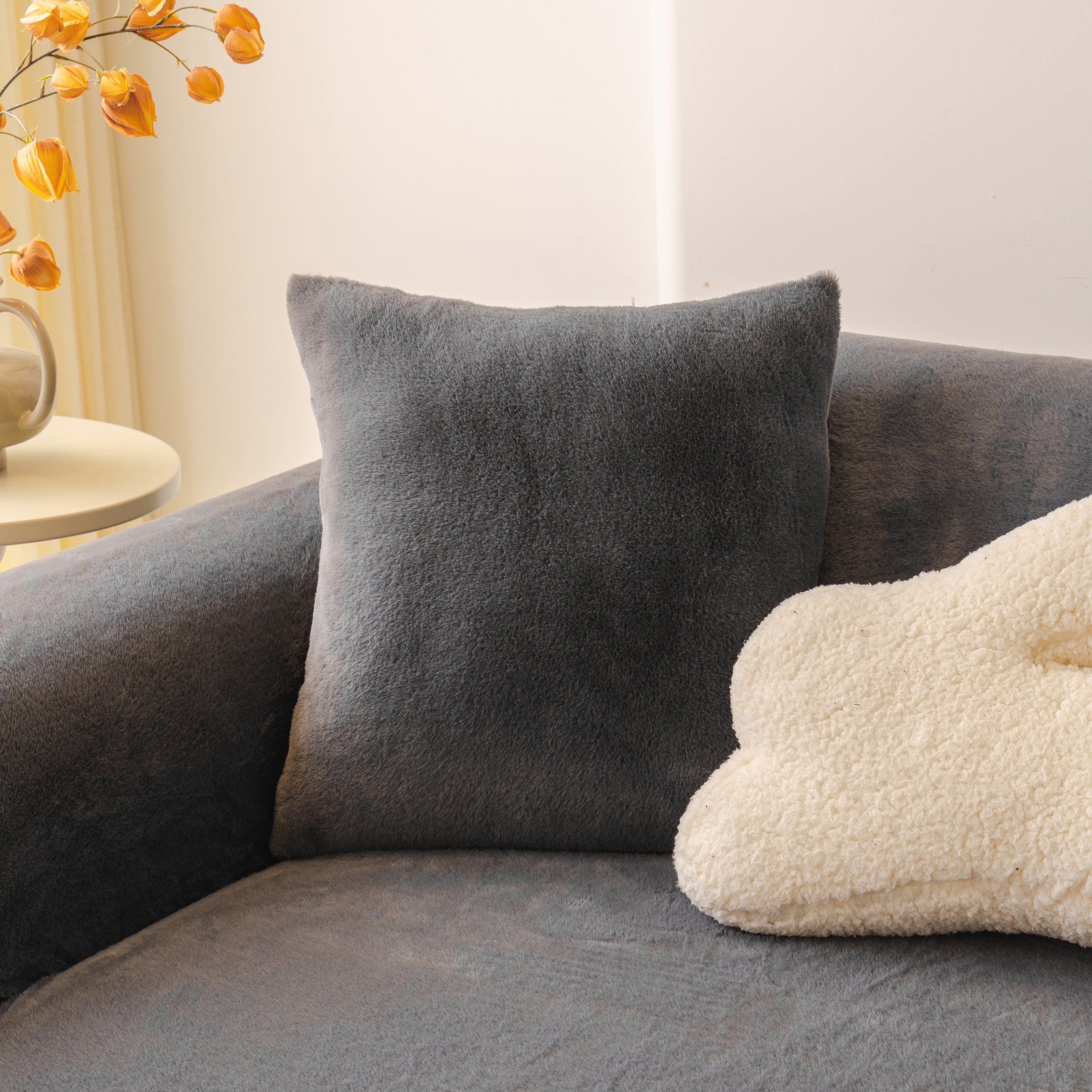 Soft Plush Warm Sofa Cover Stretchable Cozy Velvet Couch Protector For Fall & Winter
