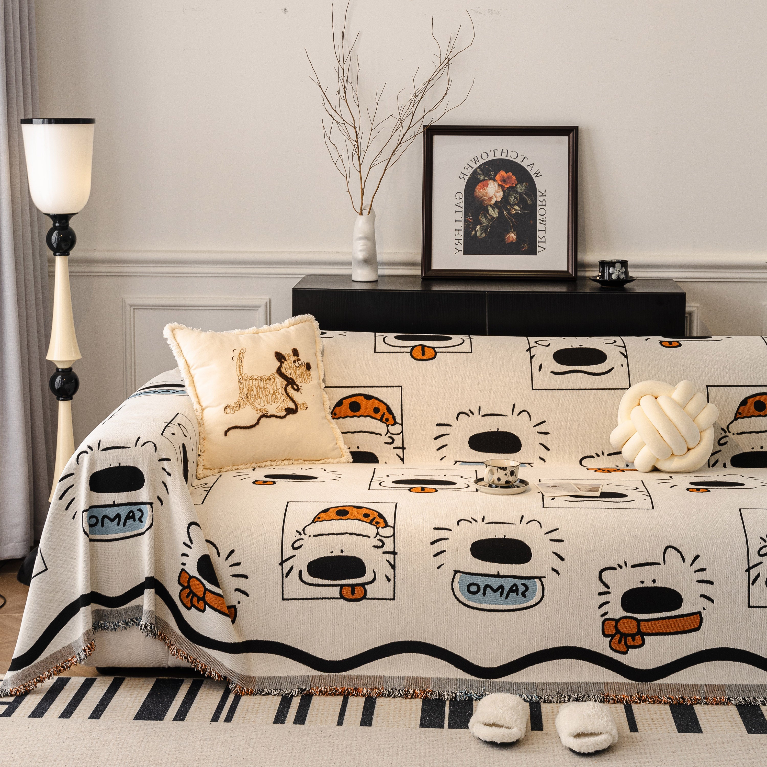 Cute Chenille Couch Cover Throw, Cartoon Soft Washable Sofa Cover For Sectional Sofas