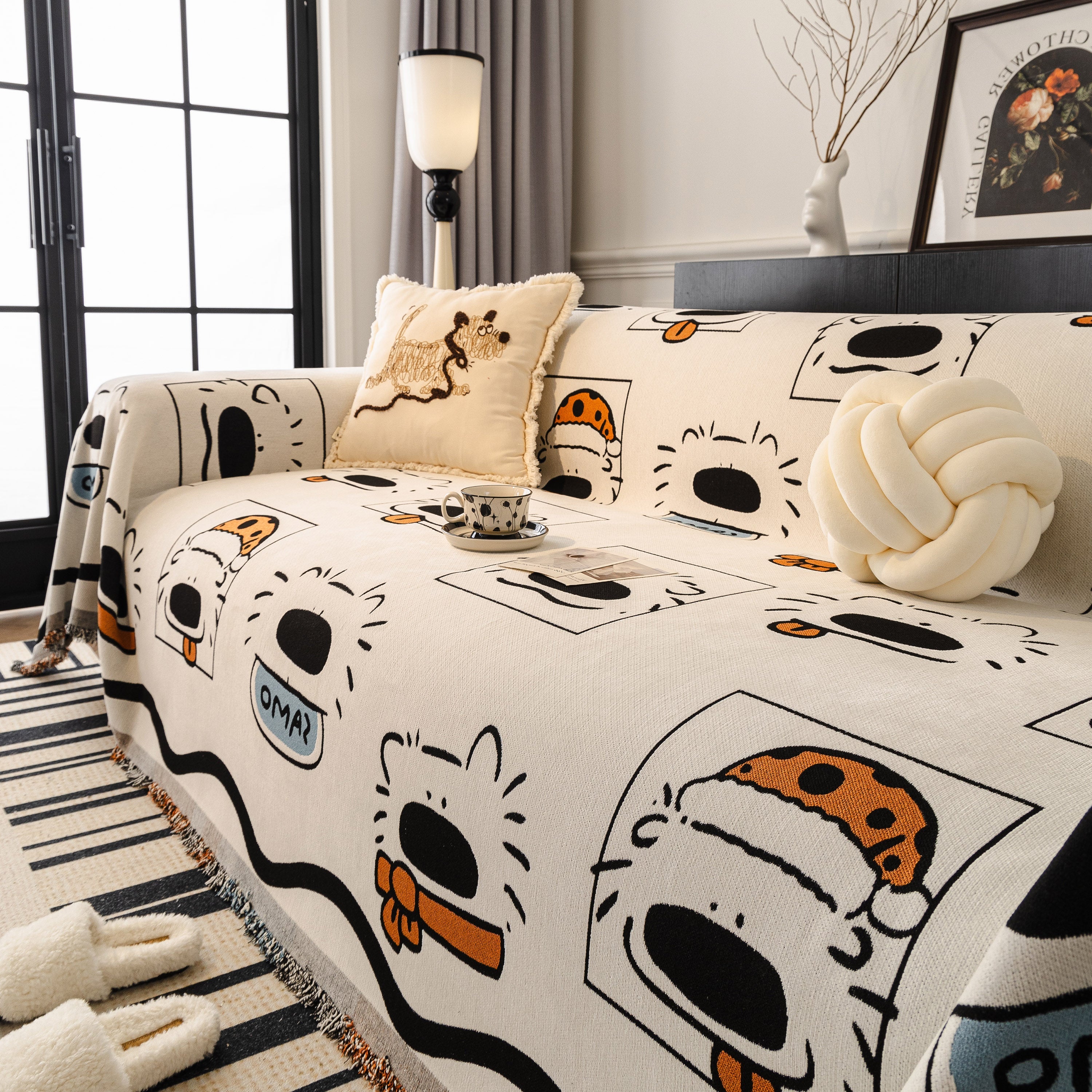 Cute Chenille Couch Cover Throw, Cartoon Soft Washable Sofa Cover For Sectional Sofas