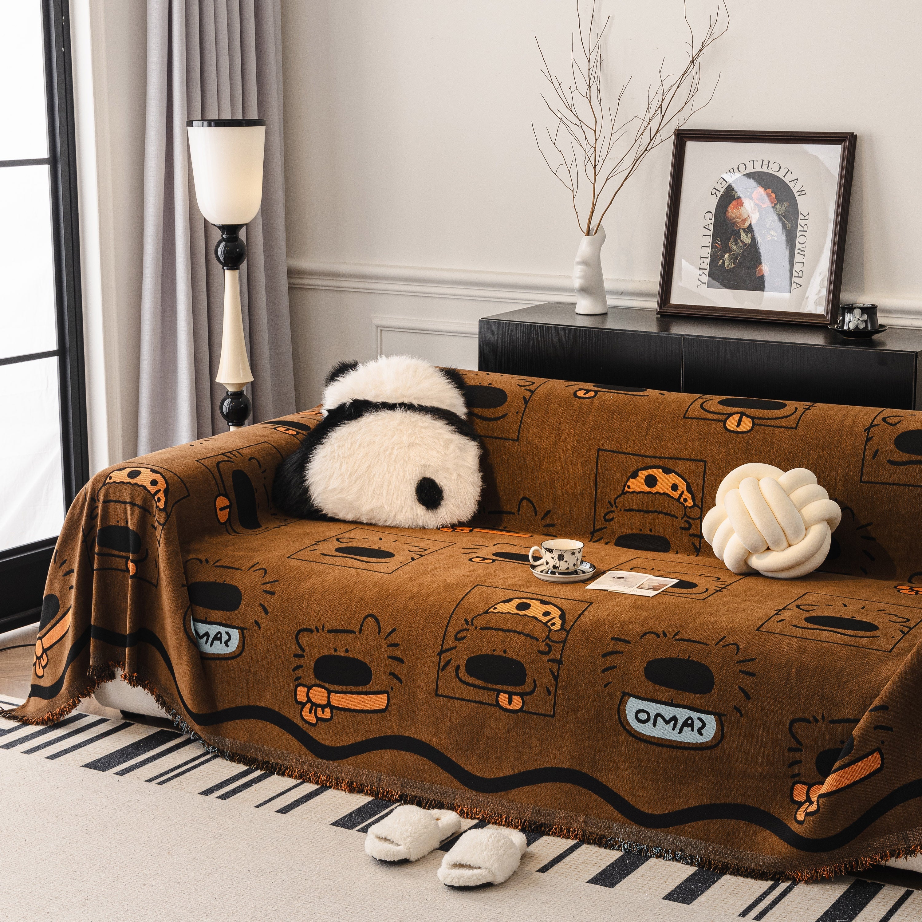 Cute Chenille Couch Cover Throw, Cartoon Soft Washable Sofa Cover For Sectional Sofas