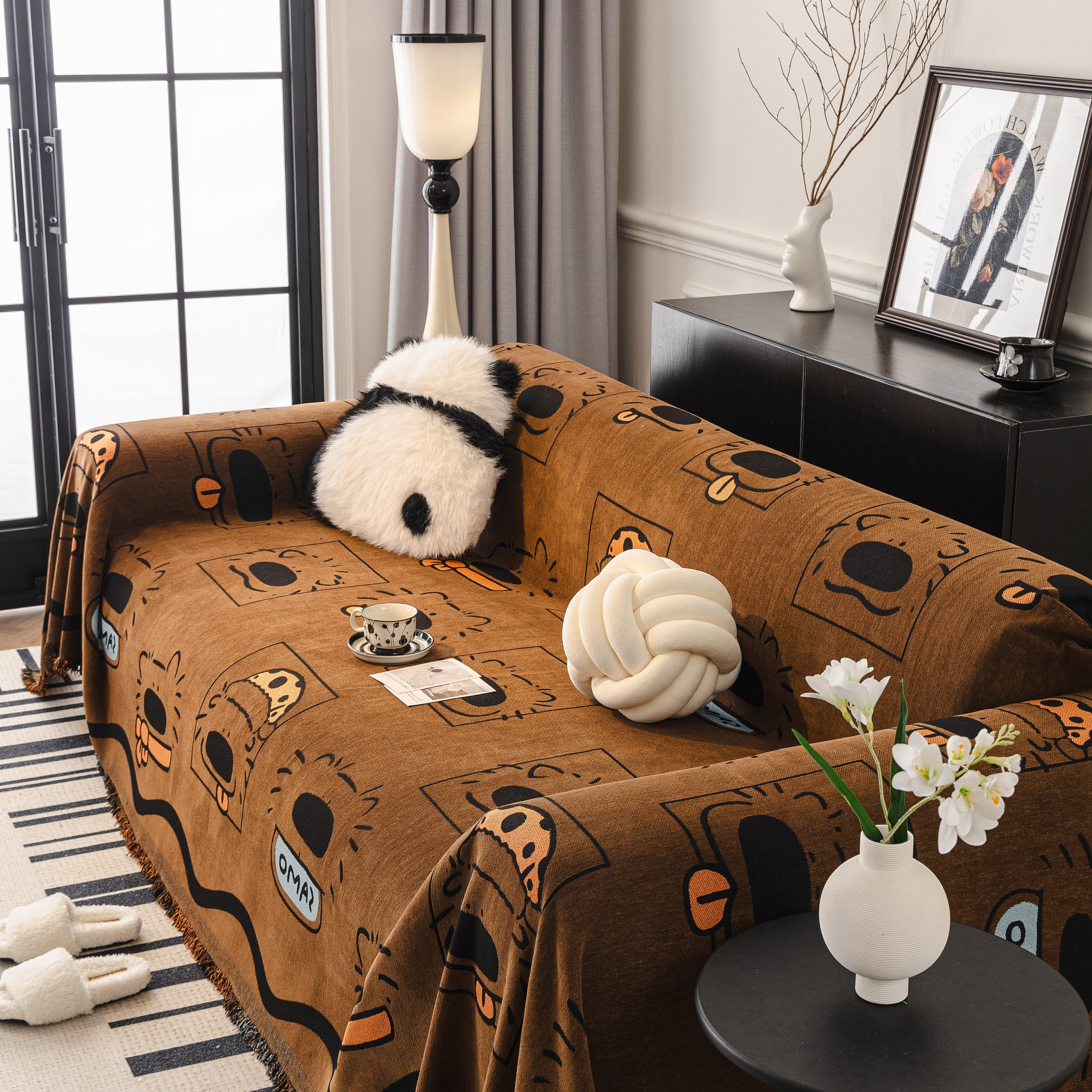 Cute Chenille Couch Cover Throw, Cartoon Soft Washable Sofa Cover For Sectional Sofas