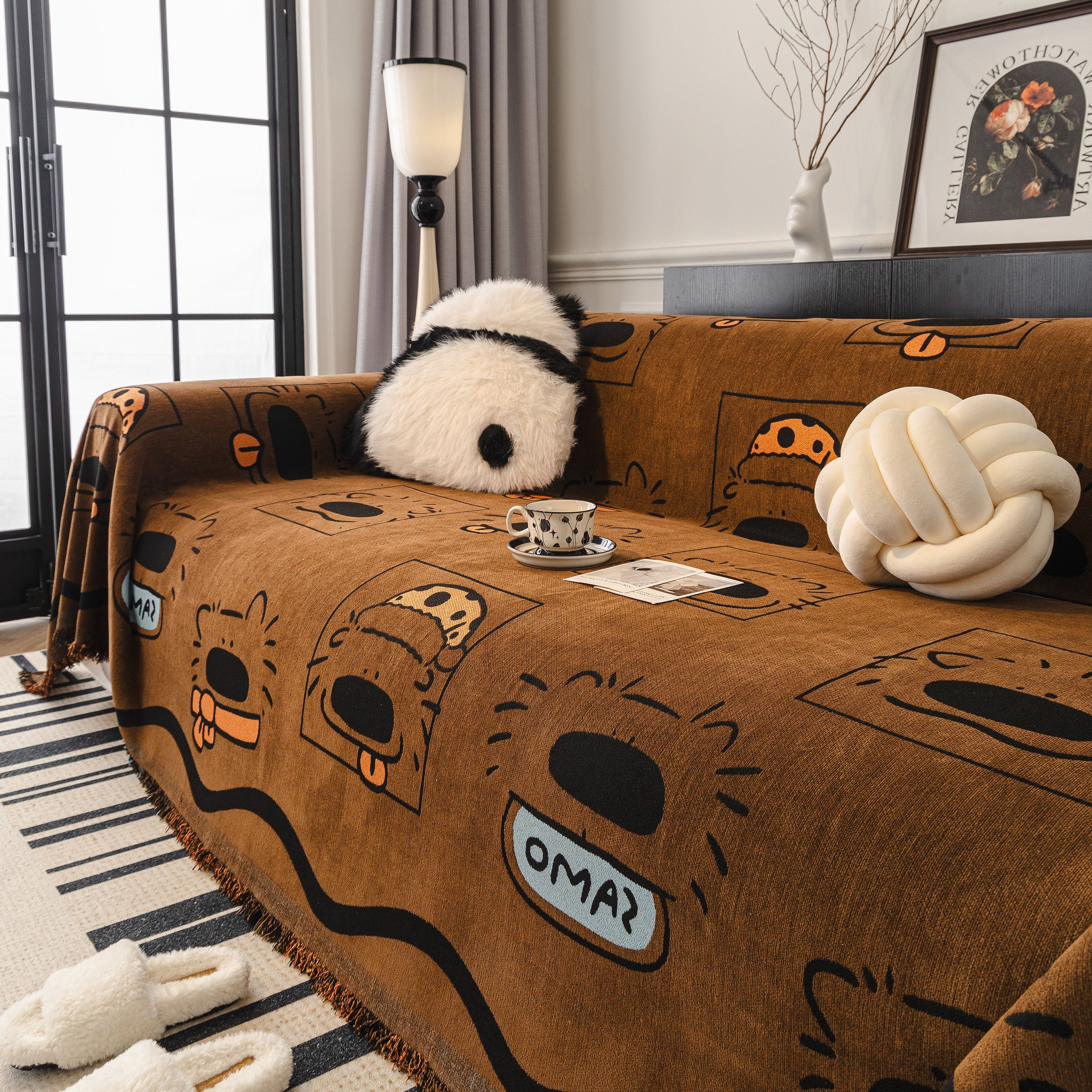 Cute Chenille Couch Cover Throw, Cartoon Soft Washable Sofa Cover For Sectional Sofas