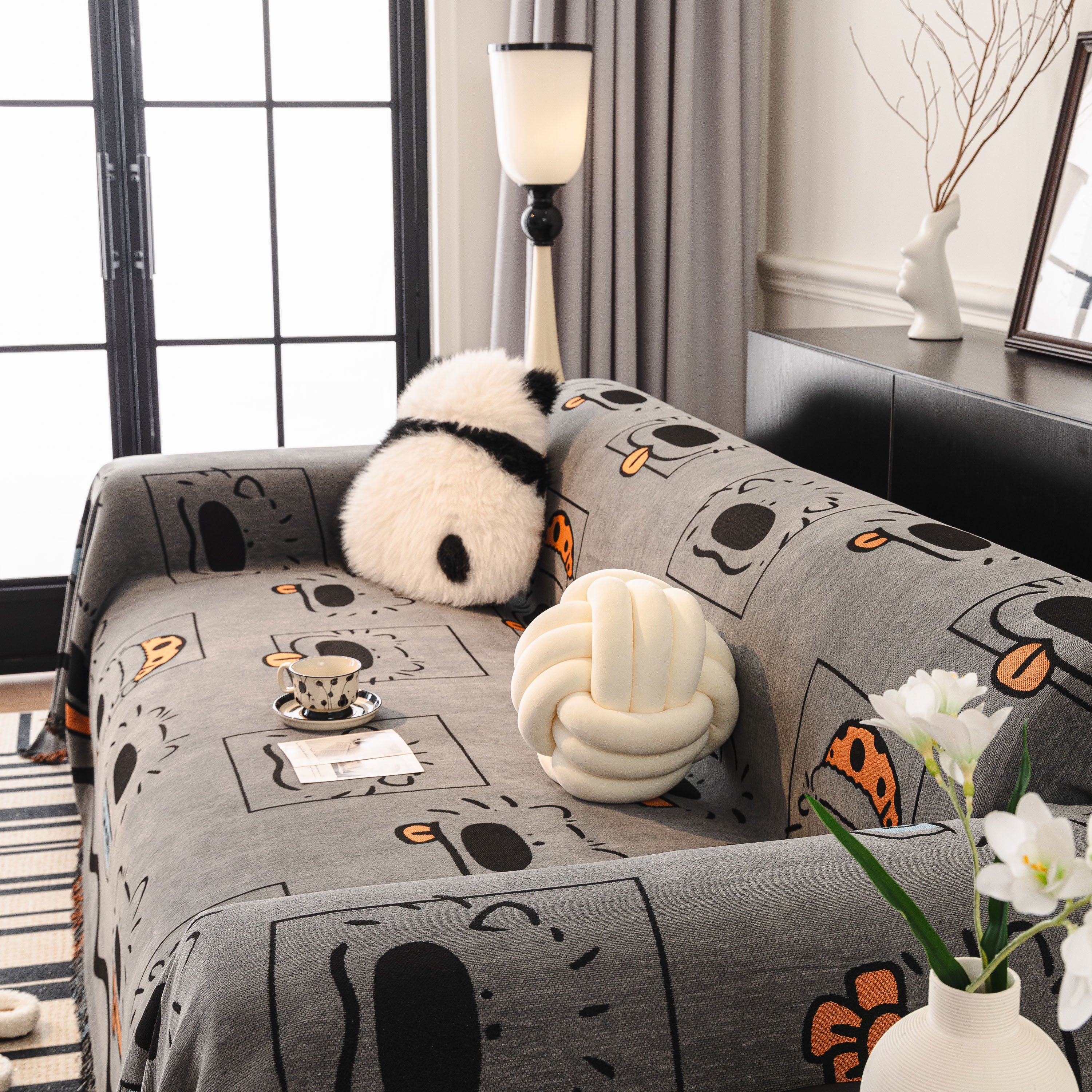 Cute Chenille Couch Cover Throw, Cartoon Soft Washable Sofa Cover For Sectional Sofas