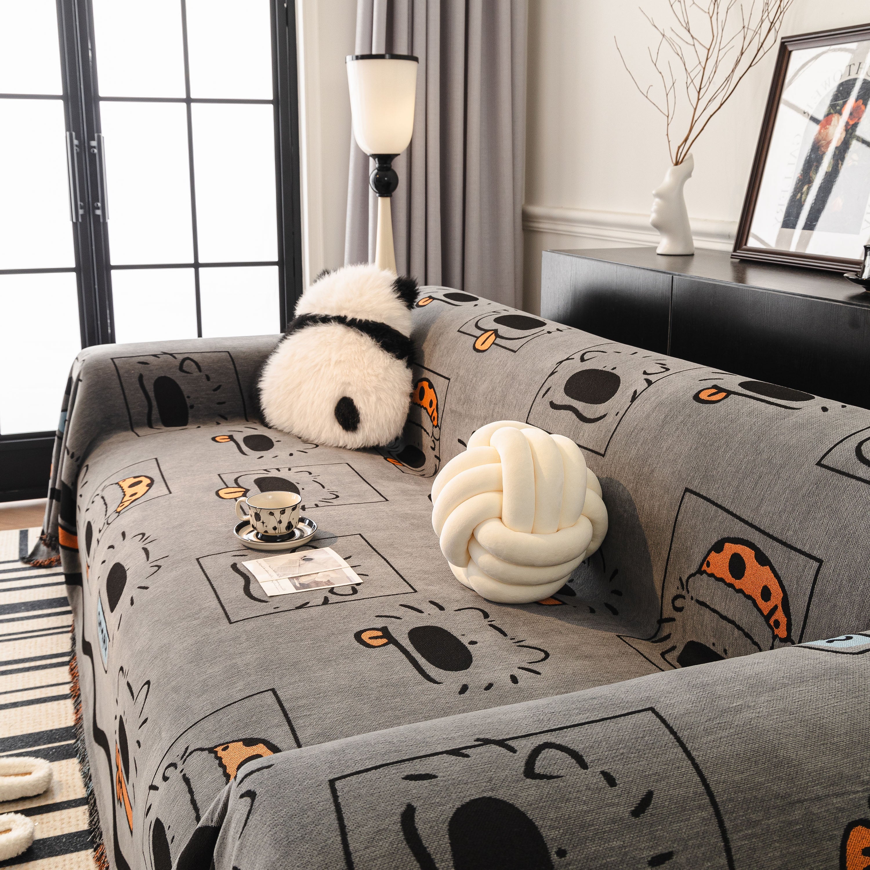 Cute Chenille Couch Cover Throw, Cartoon Soft Washable Sofa Cover For Sectional Sofas