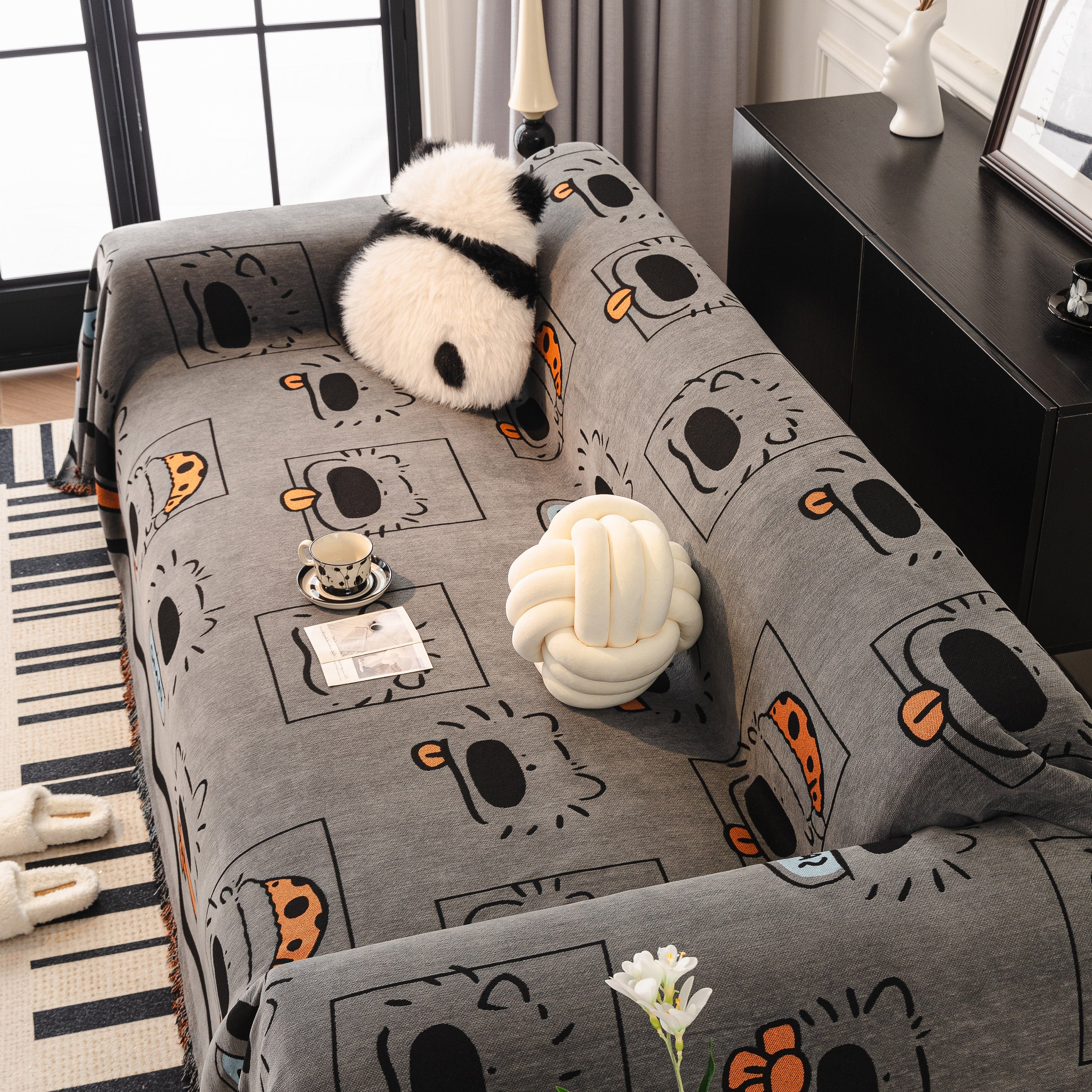 Cute Chenille Couch Cover Throw, Cartoon Soft Washable Sofa Cover For Sectional Sofas
