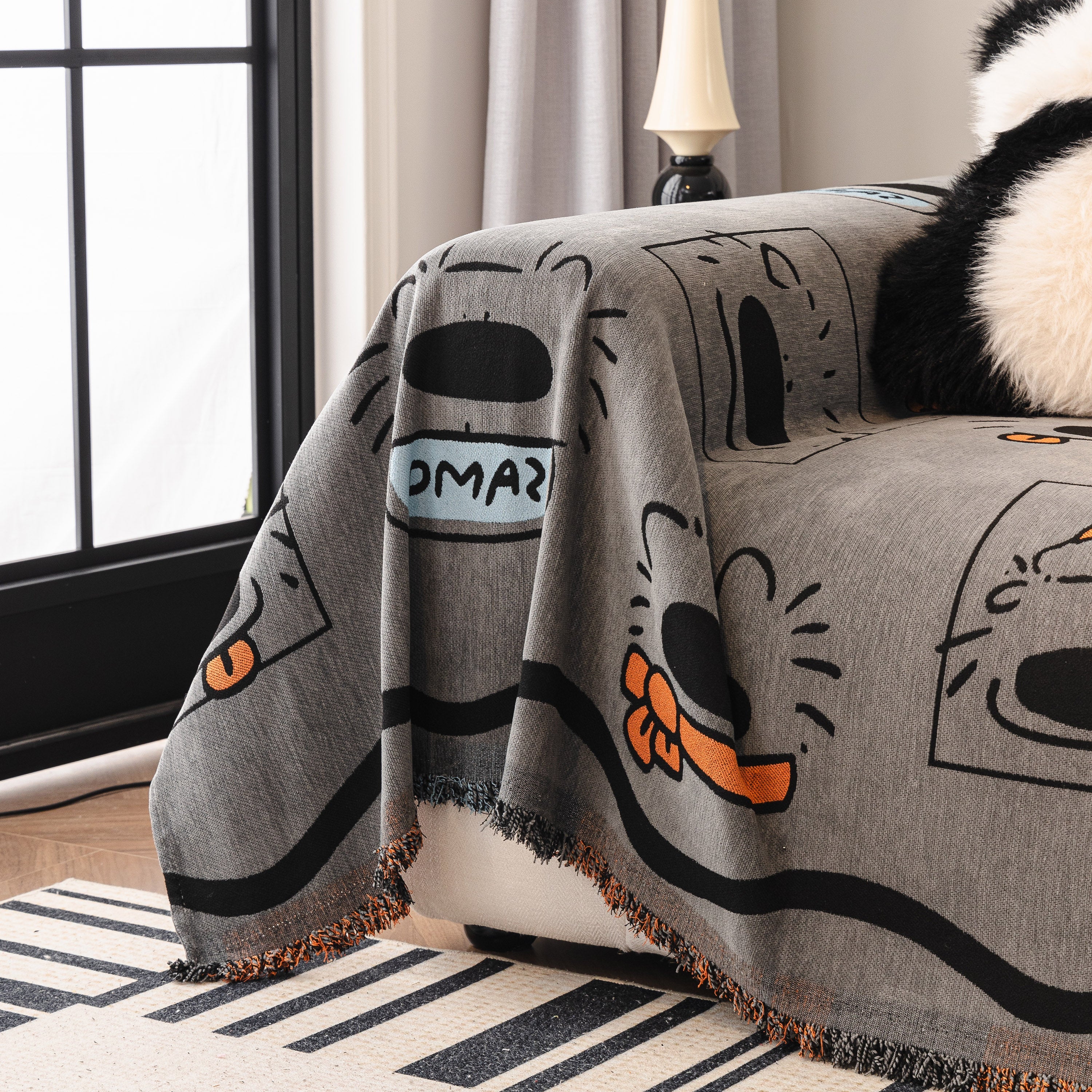 Cute Chenille Couch Cover Throw, Cartoon Soft Washable Sofa Cover For Sectional Sofas