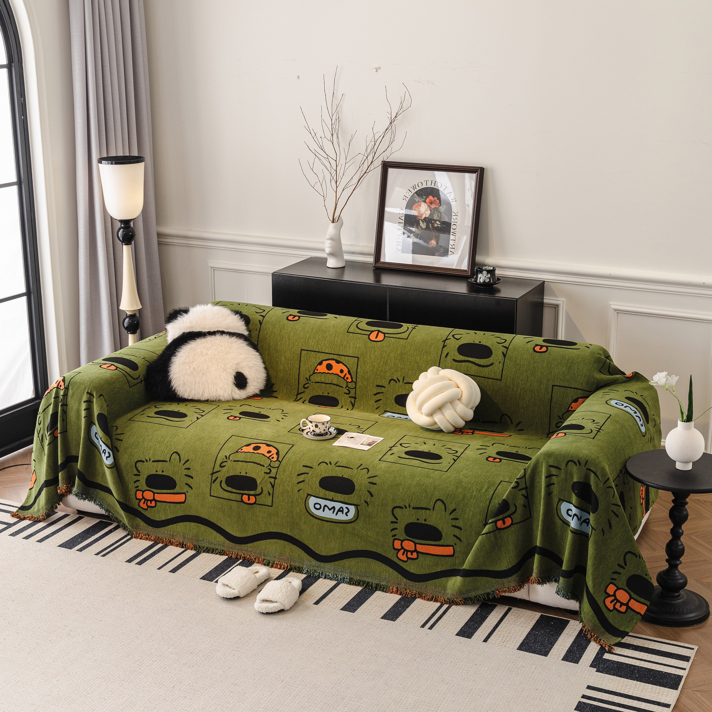 Cute Chenille Couch Cover Throw, Cartoon Soft Washable Sofa Cover For Sectional Sofas
