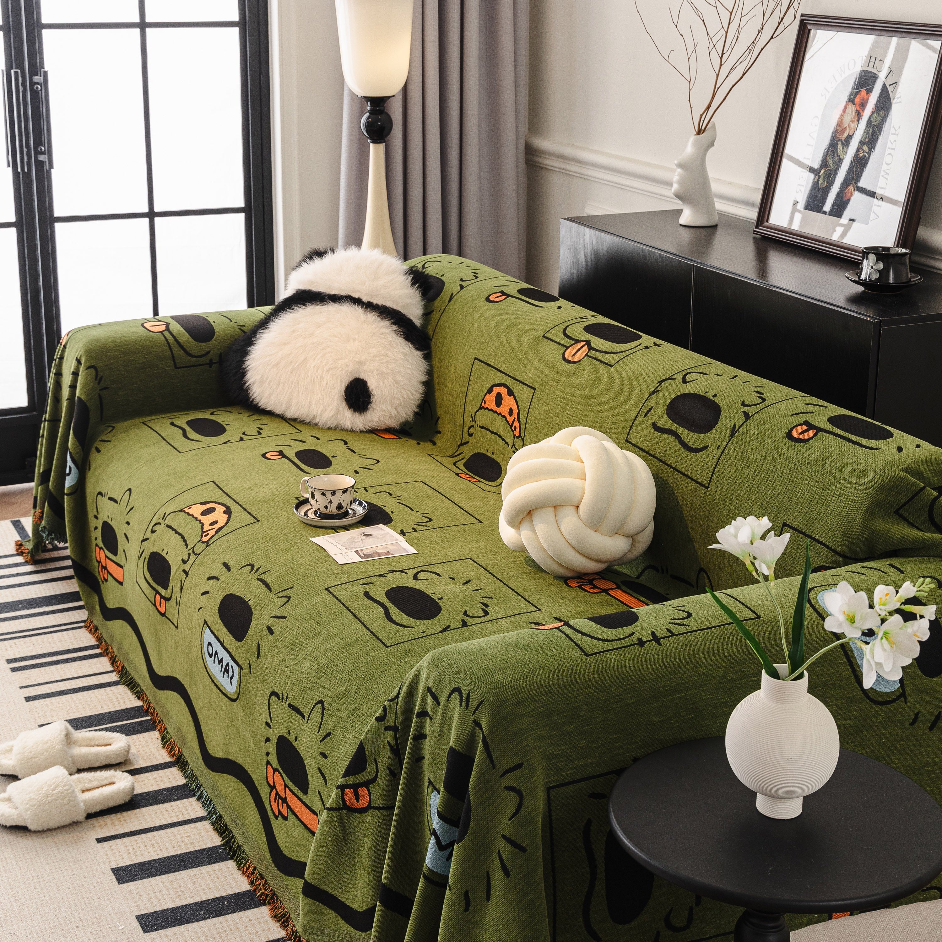 Cute Chenille Couch Cover Throw, Cartoon Soft Washable Sofa Cover For Sectional Sofas