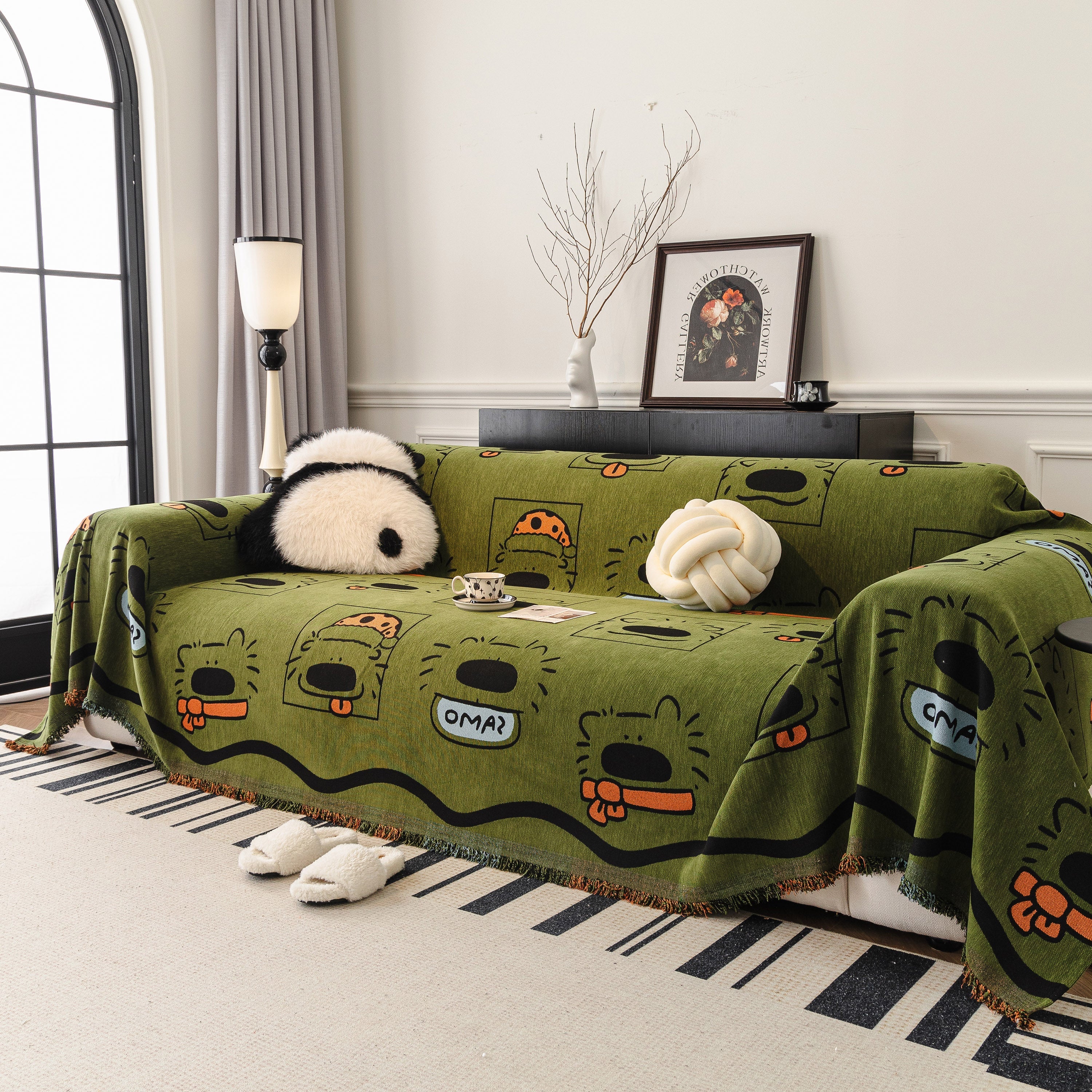 Cute Chenille Couch Cover Throw, Cartoon Soft Washable Sofa Cover For Sectional Sofas