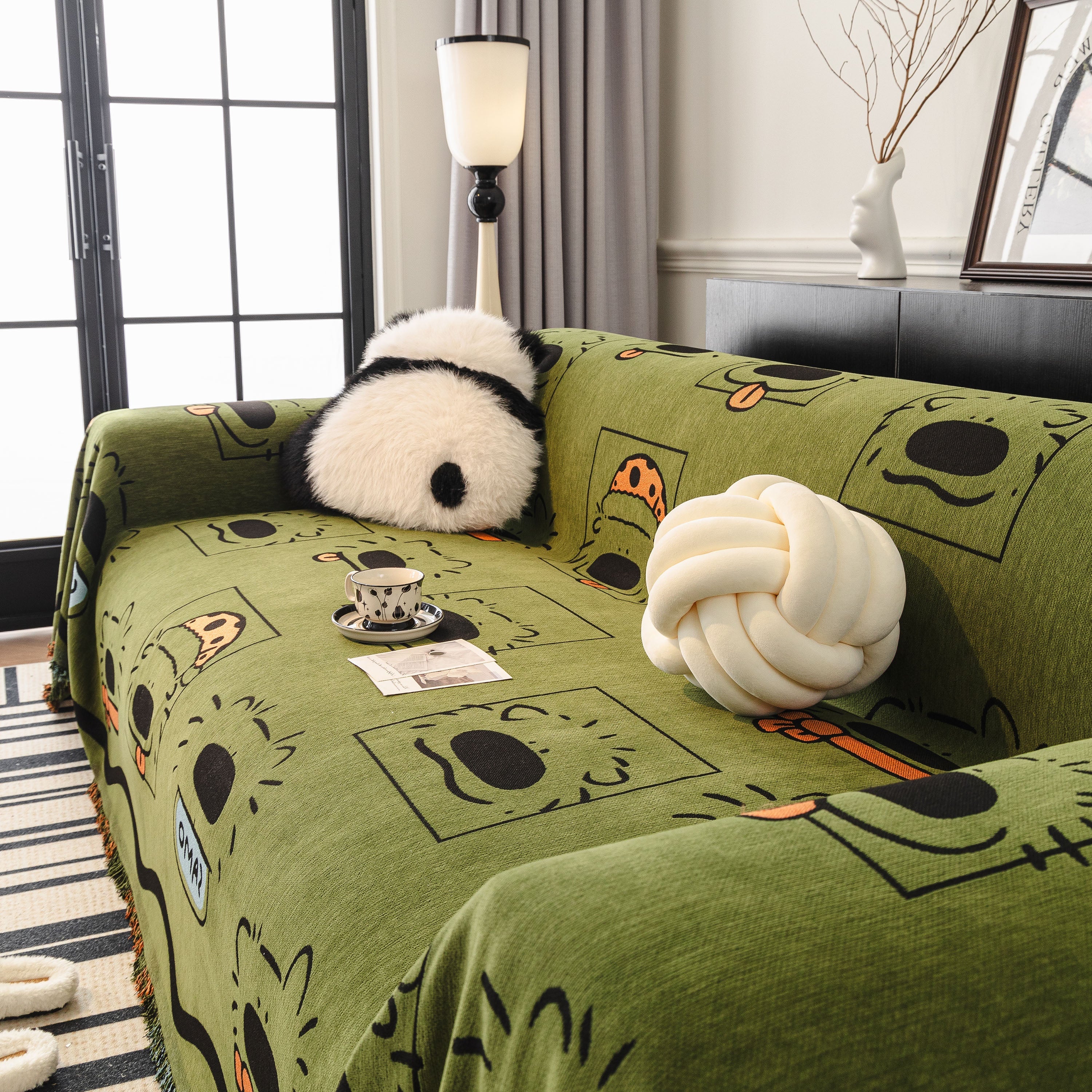 Cute Chenille Couch Cover Throw, Cartoon Soft Washable Sofa Cover For Sectional Sofas