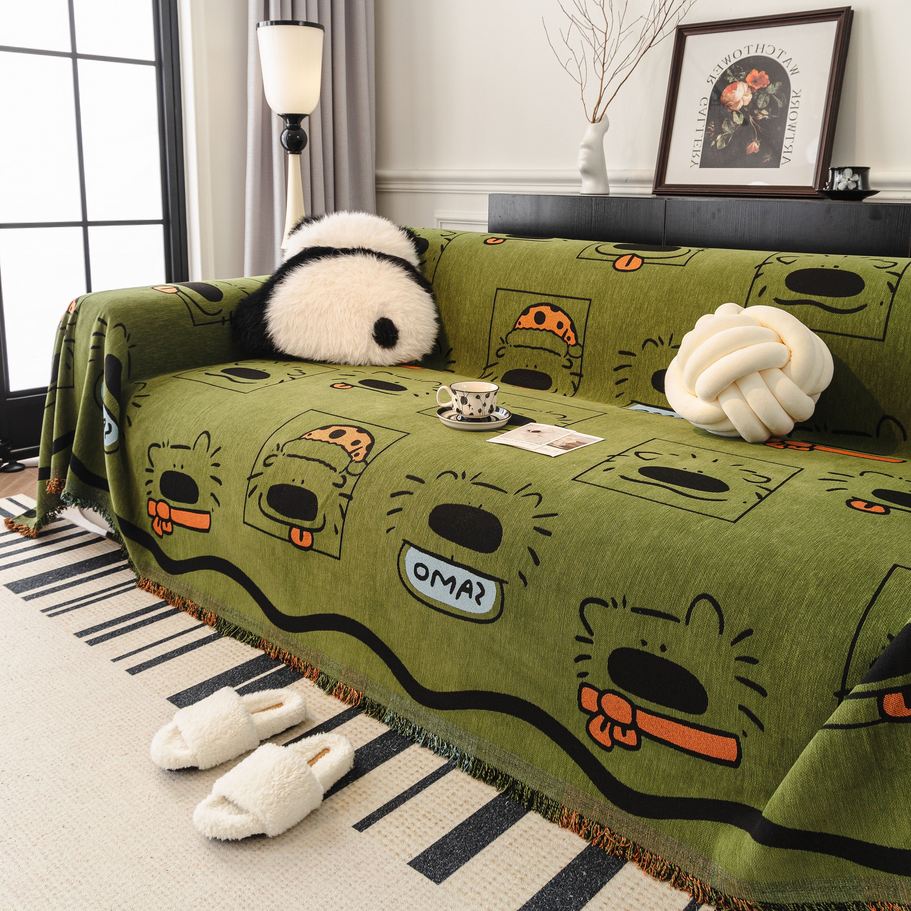 Cute Chenille Couch Cover Throw, Cartoon Soft Washable Sofa Cover For Sectional Sofas
