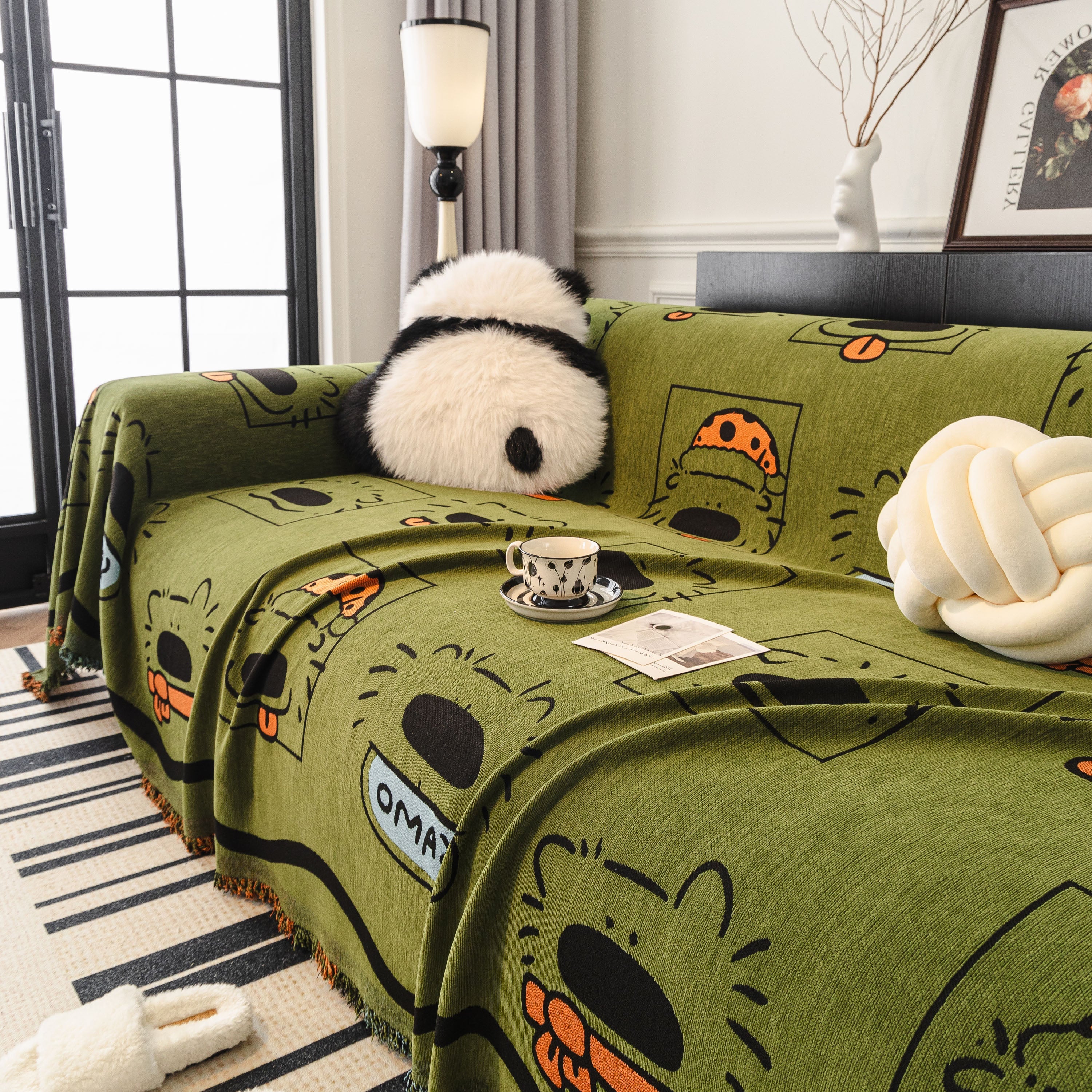 Cute Chenille Couch Cover Throw, Cartoon Soft Washable Sofa Cover For Sectional Sofas