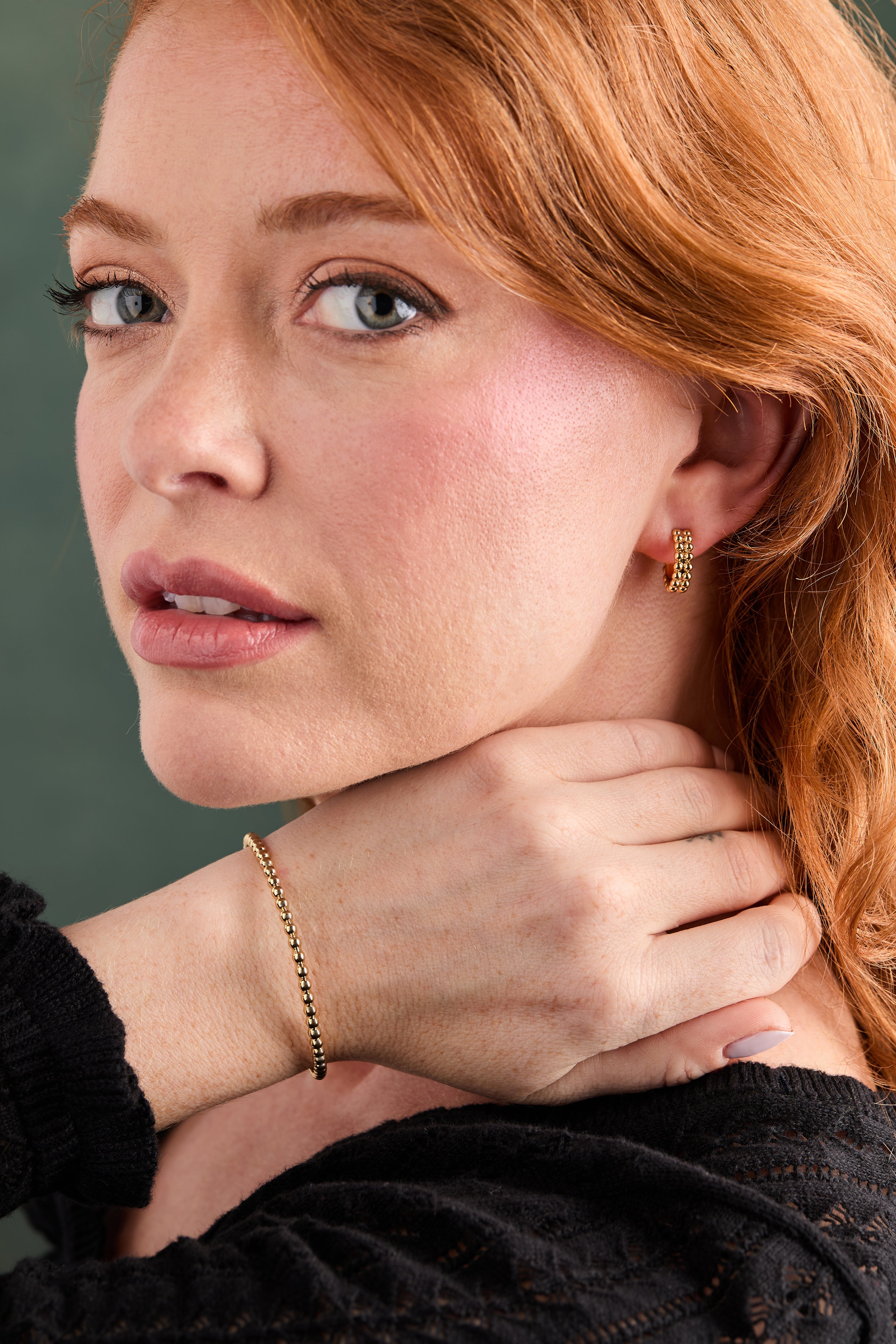 Gold Beaded Huggie Hoop Earring