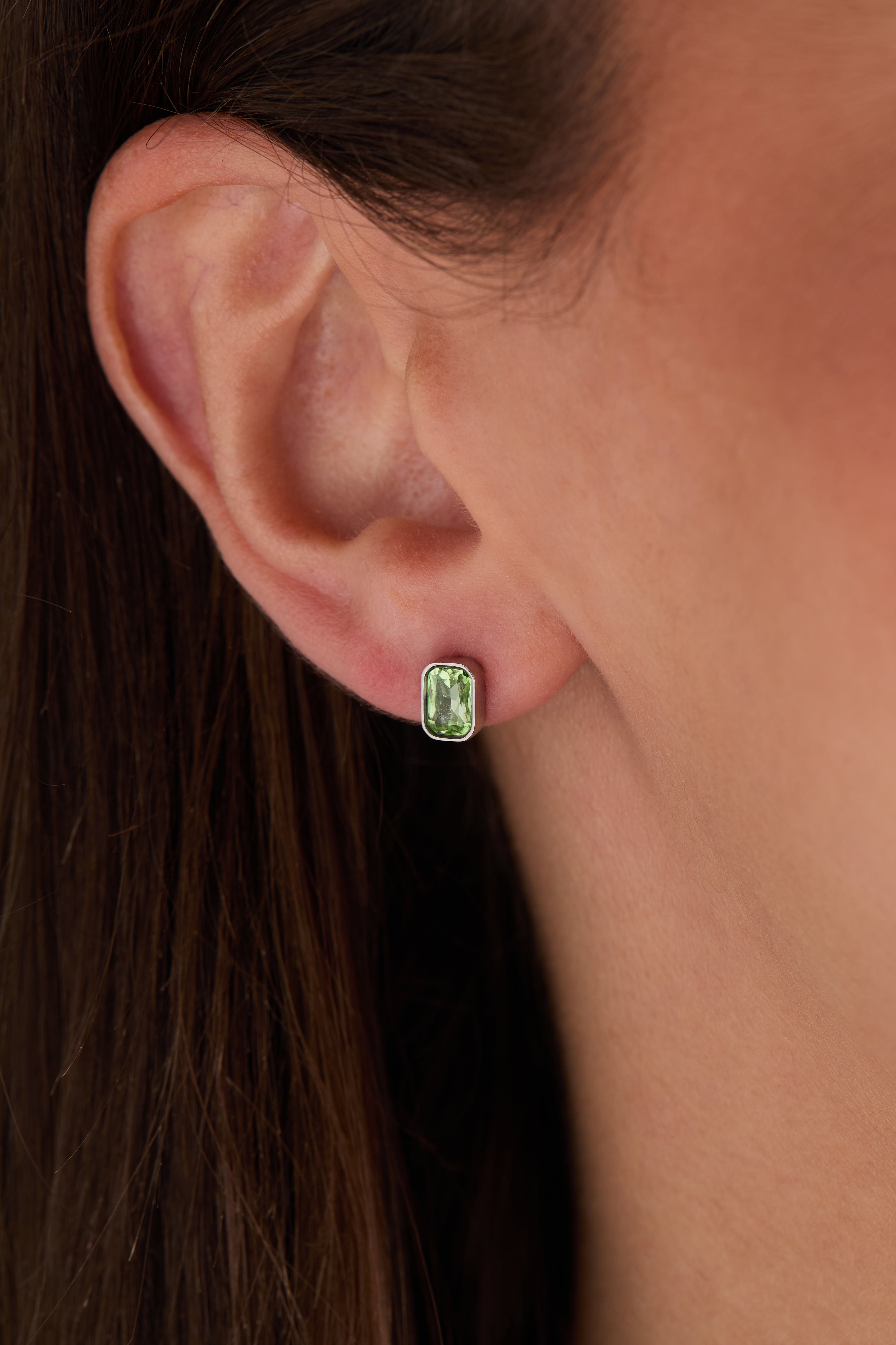 August Emerald-cut Birthstone Stud Earrings