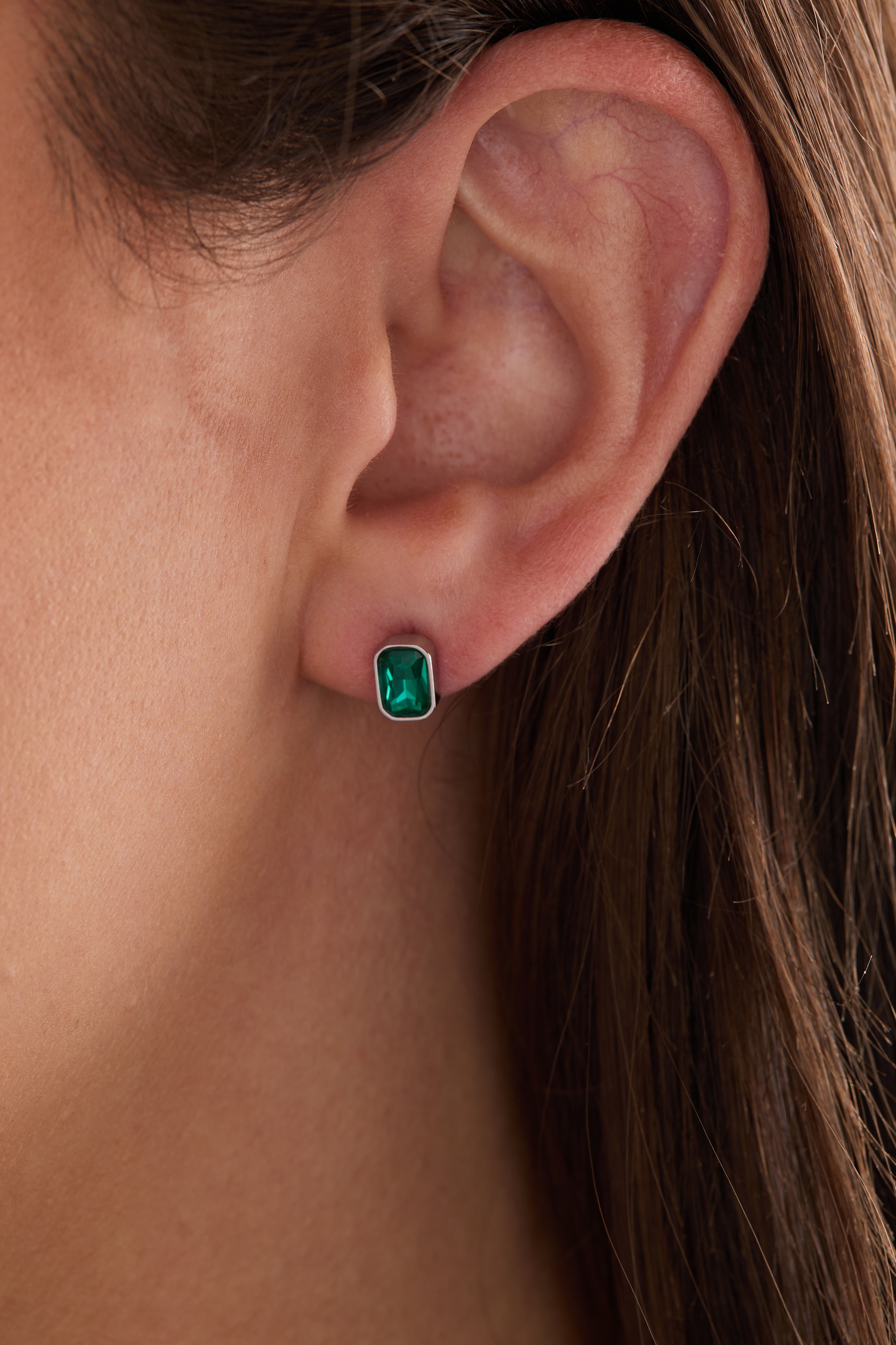 December Emerald-cut Birthstone Stud Earrings