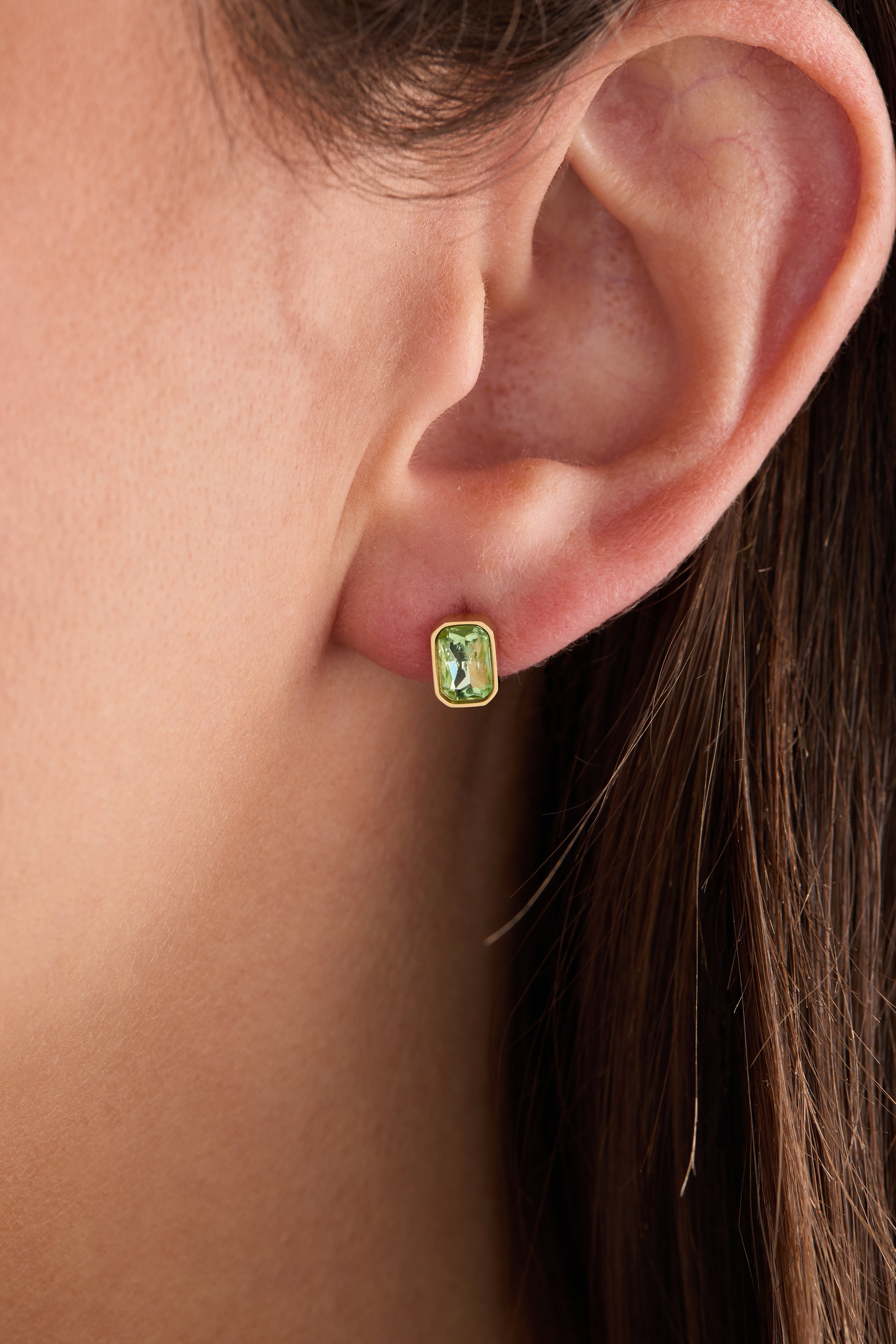 August Emerald-cut Birthstone Stud Earrings