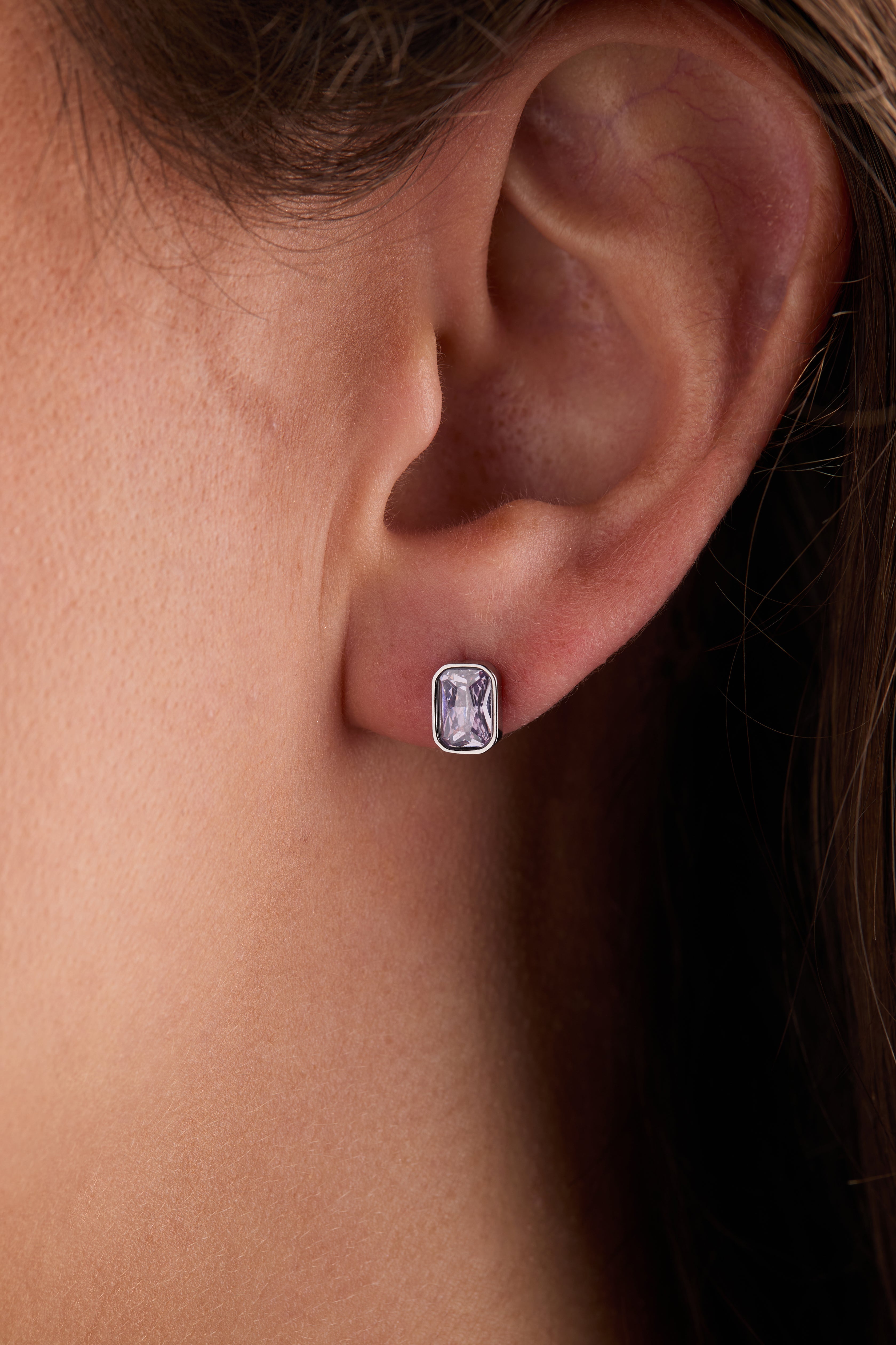 June Emerald-cut Birthstone Stud Earrings