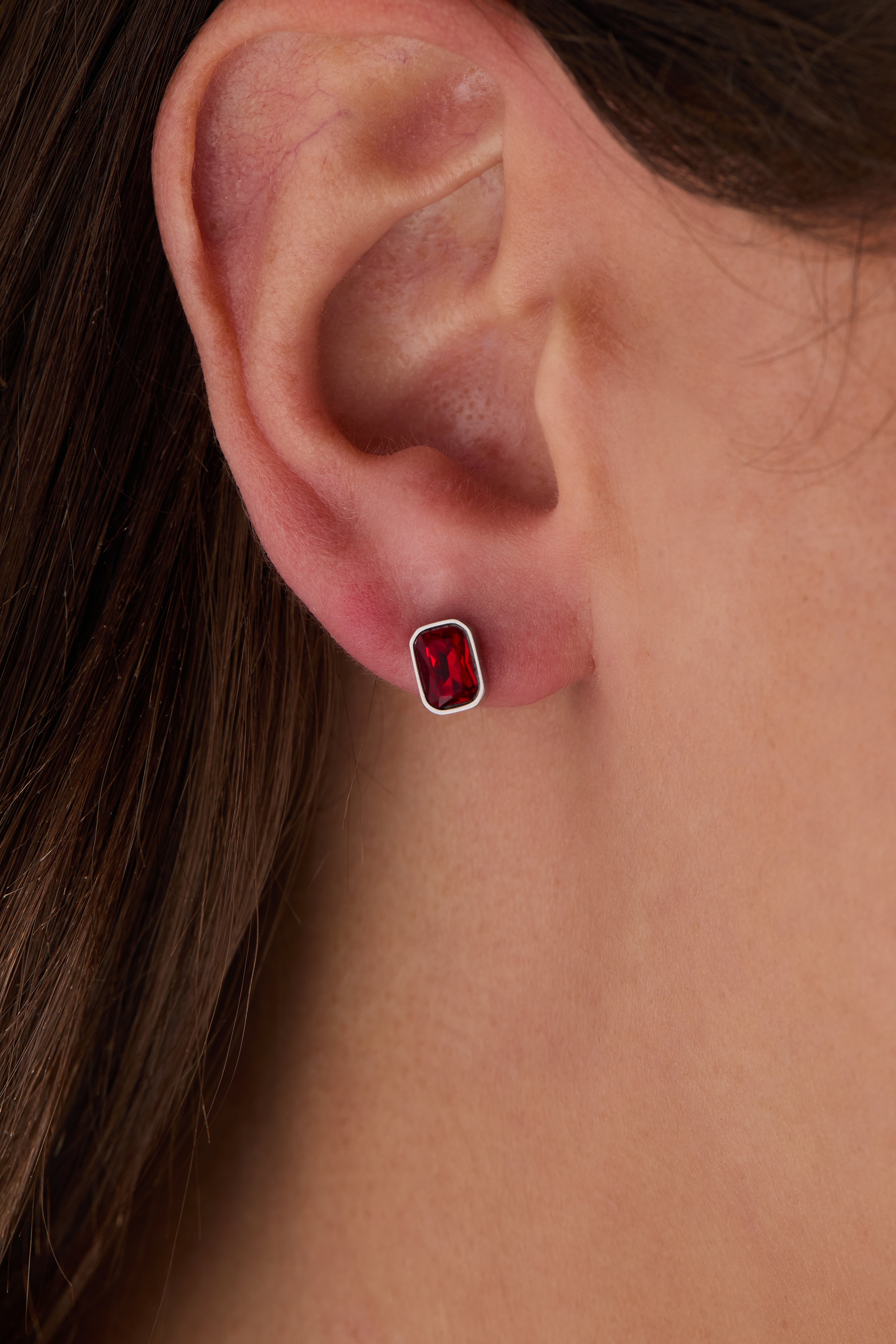 July Emerald-cut Birthstone Stud Earrings