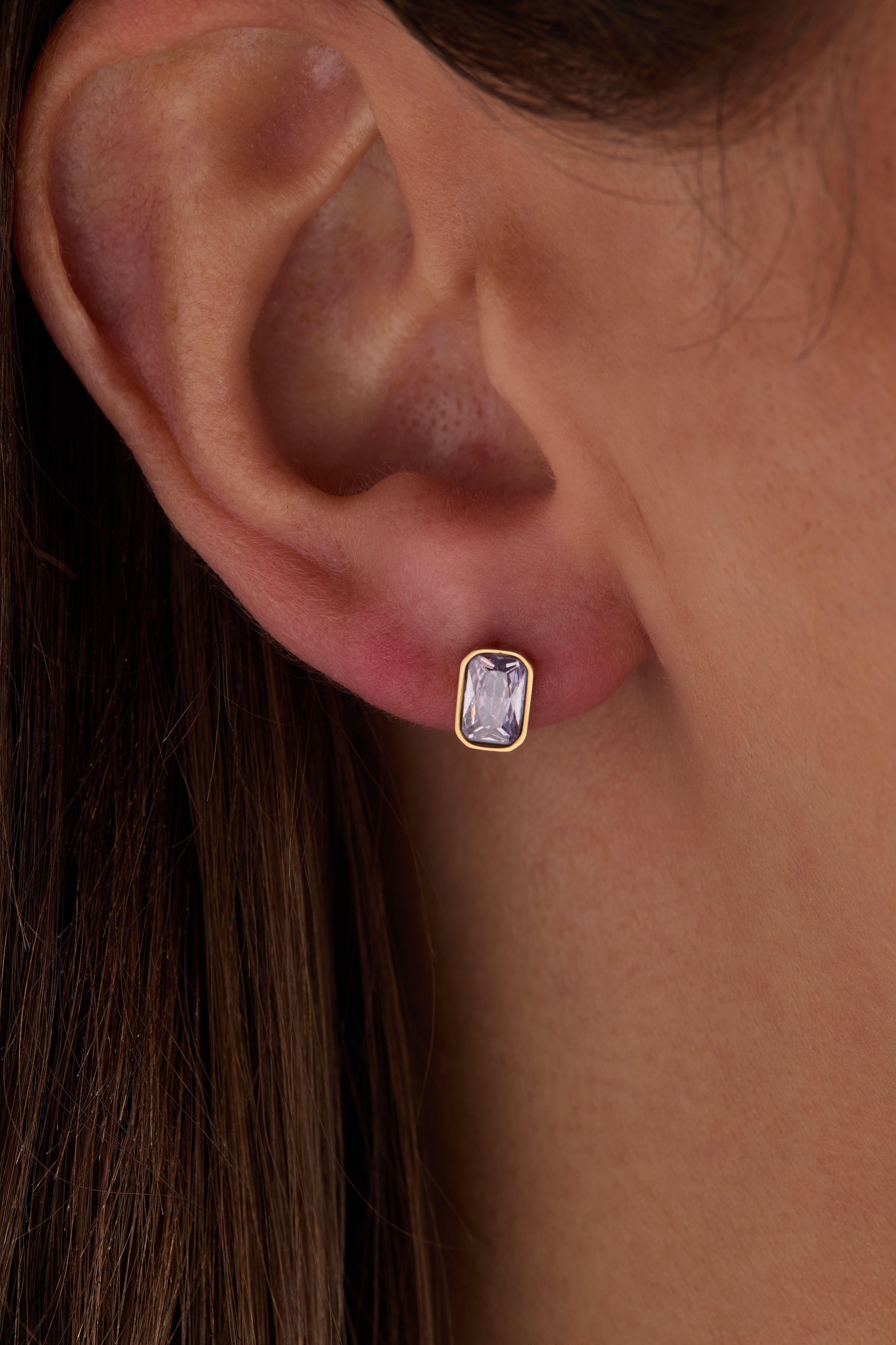 June Emerald-cut Birthstone Stud Earrings