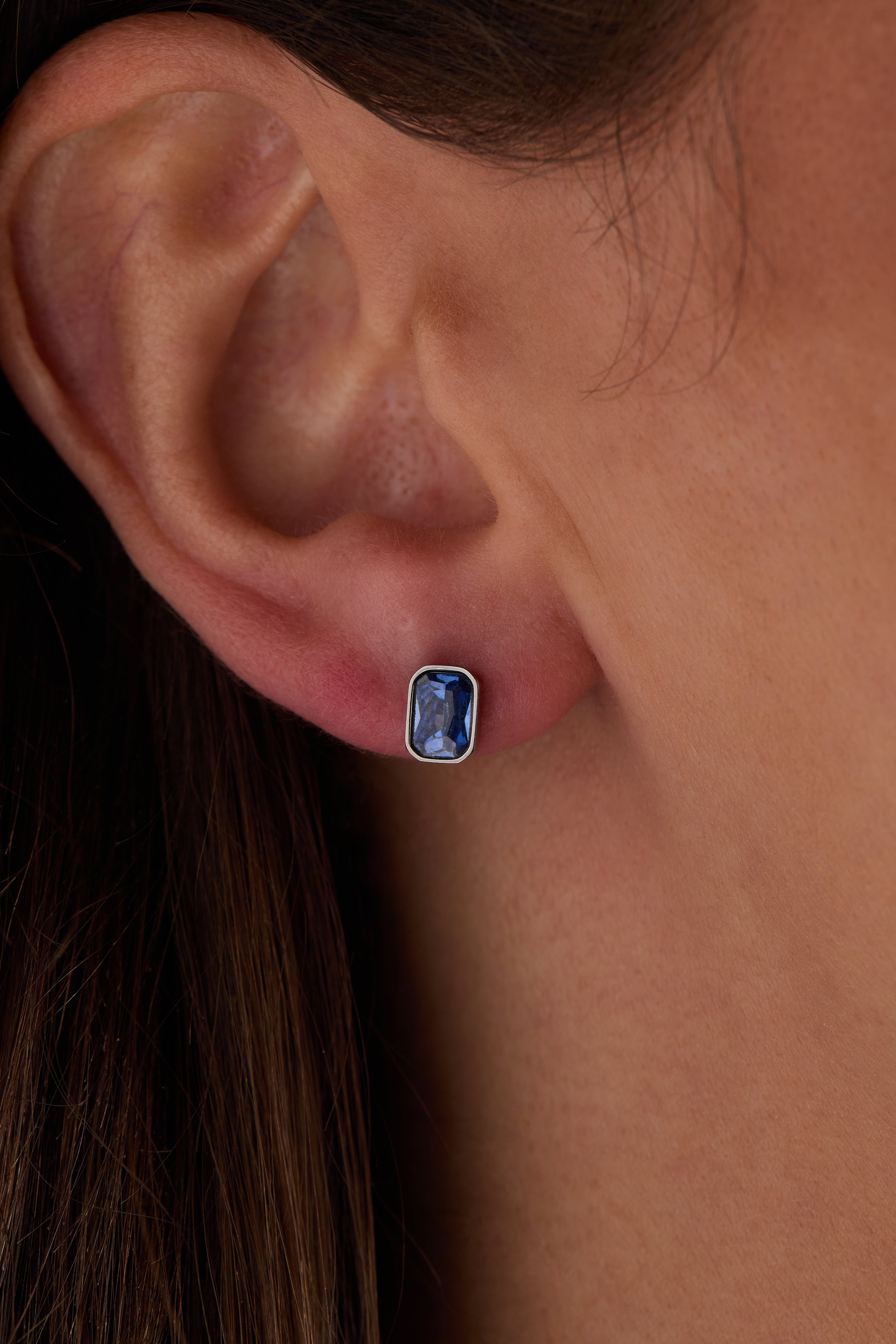September Emerald-cut Birthstone Stud Earrings