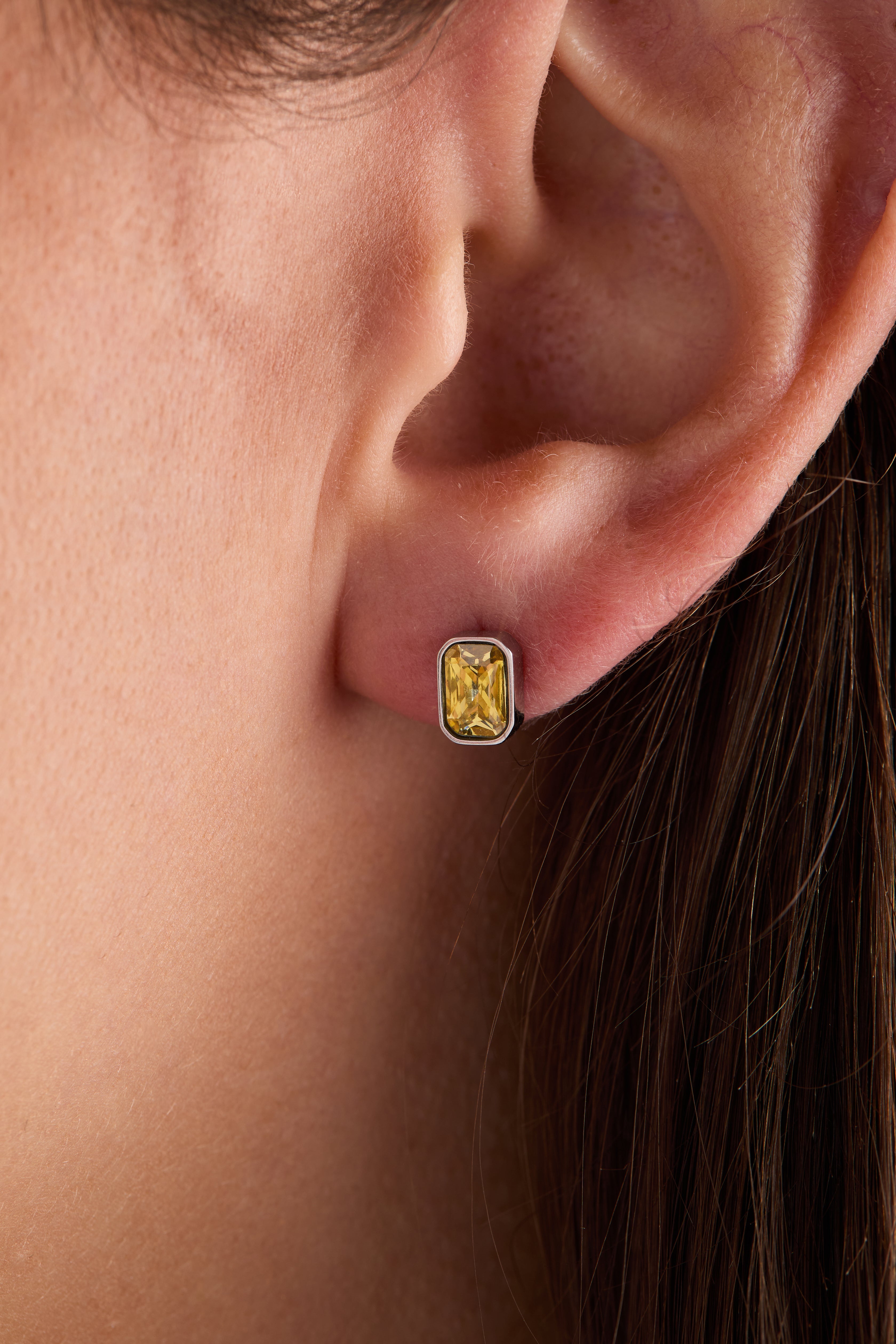November Emerald-cut Birthstone Stud Earrings