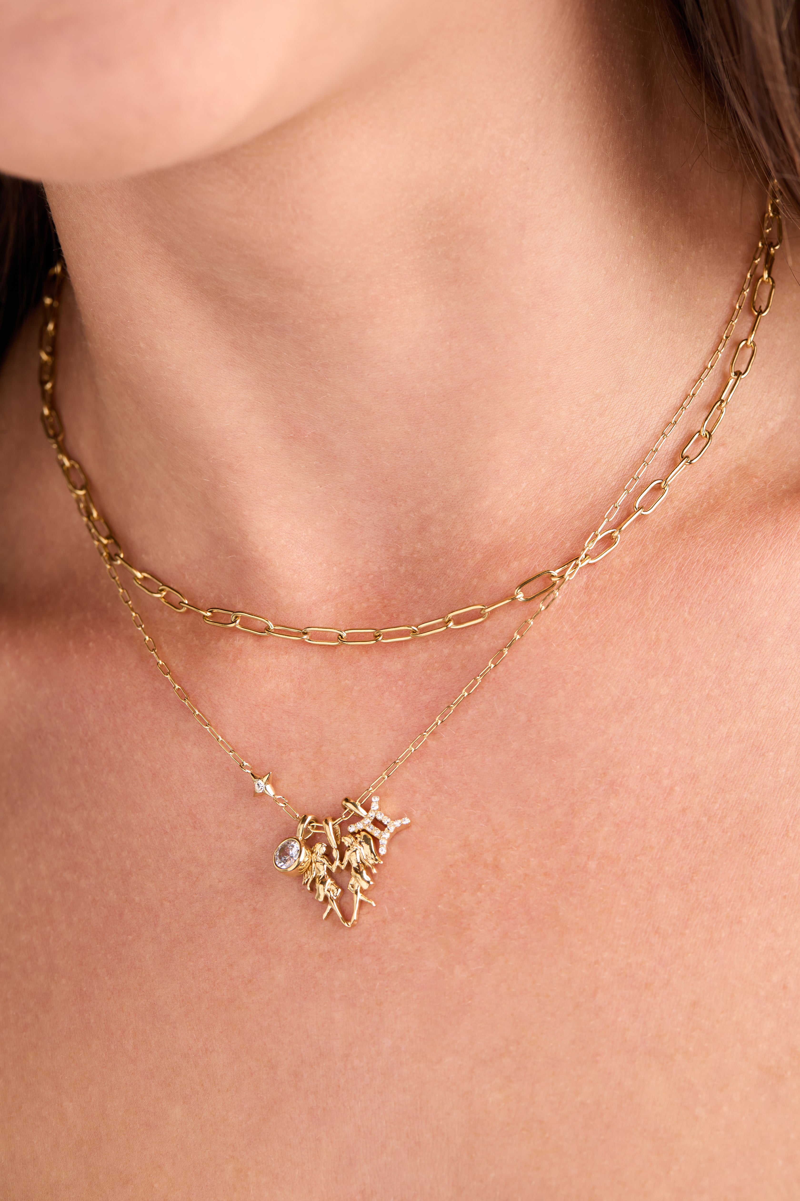 Gemini Zodiac Charm Cluster Necklace