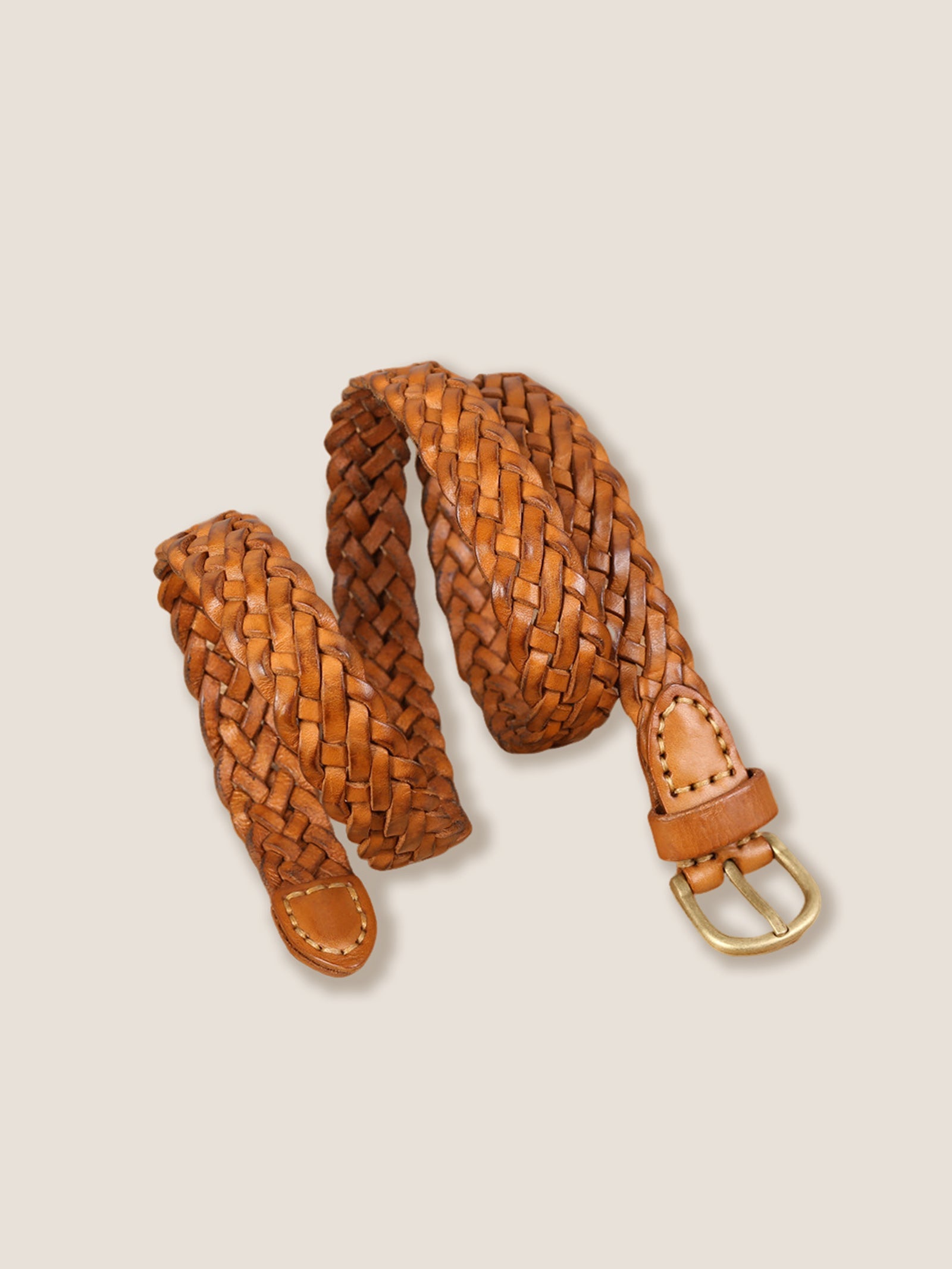 Premium Cowhide Retro Hand-woven Belt With Alloy Buckle