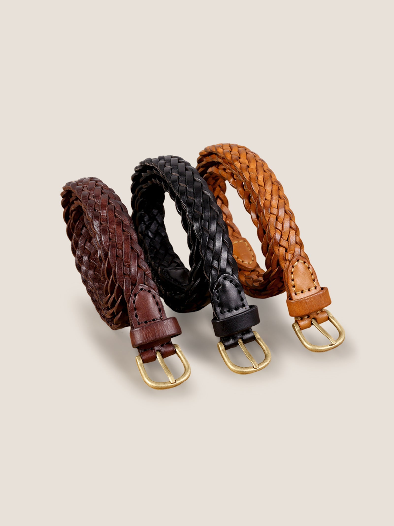 Premium Cowhide Retro Hand-woven Belt With Alloy Buckle