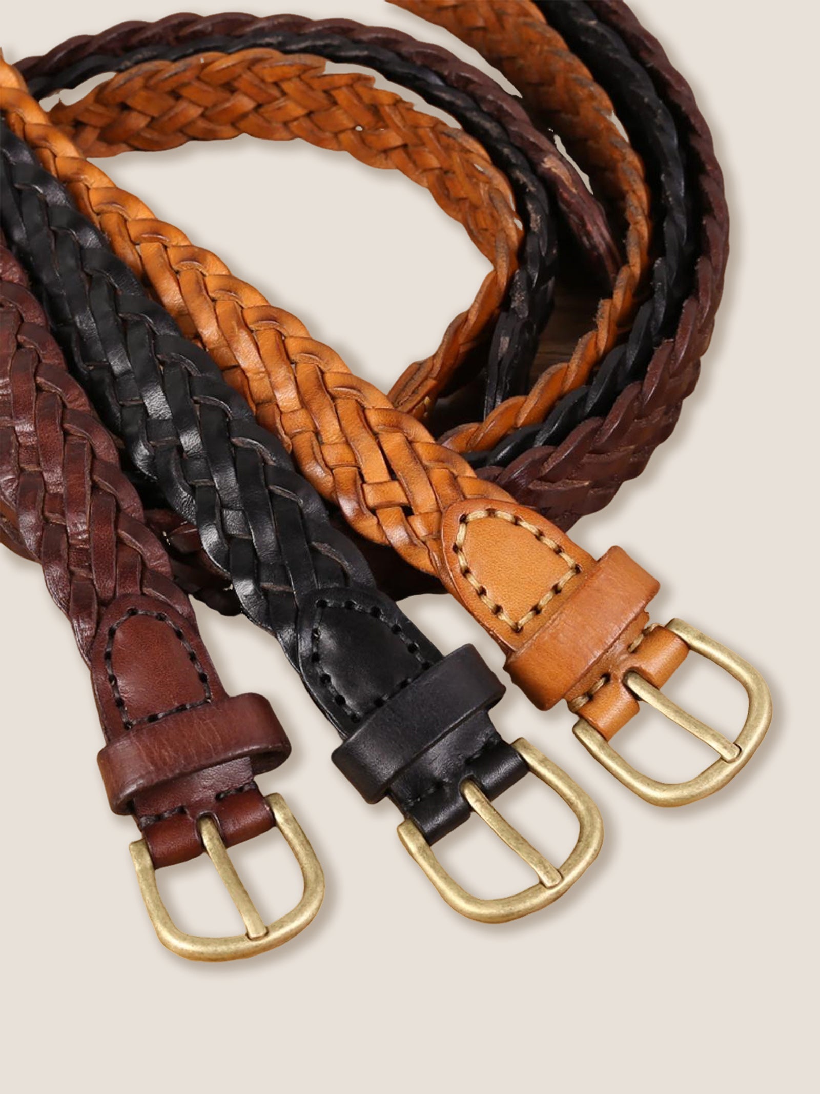 Premium Cowhide Retro Hand-woven Belt With Alloy Buckle
