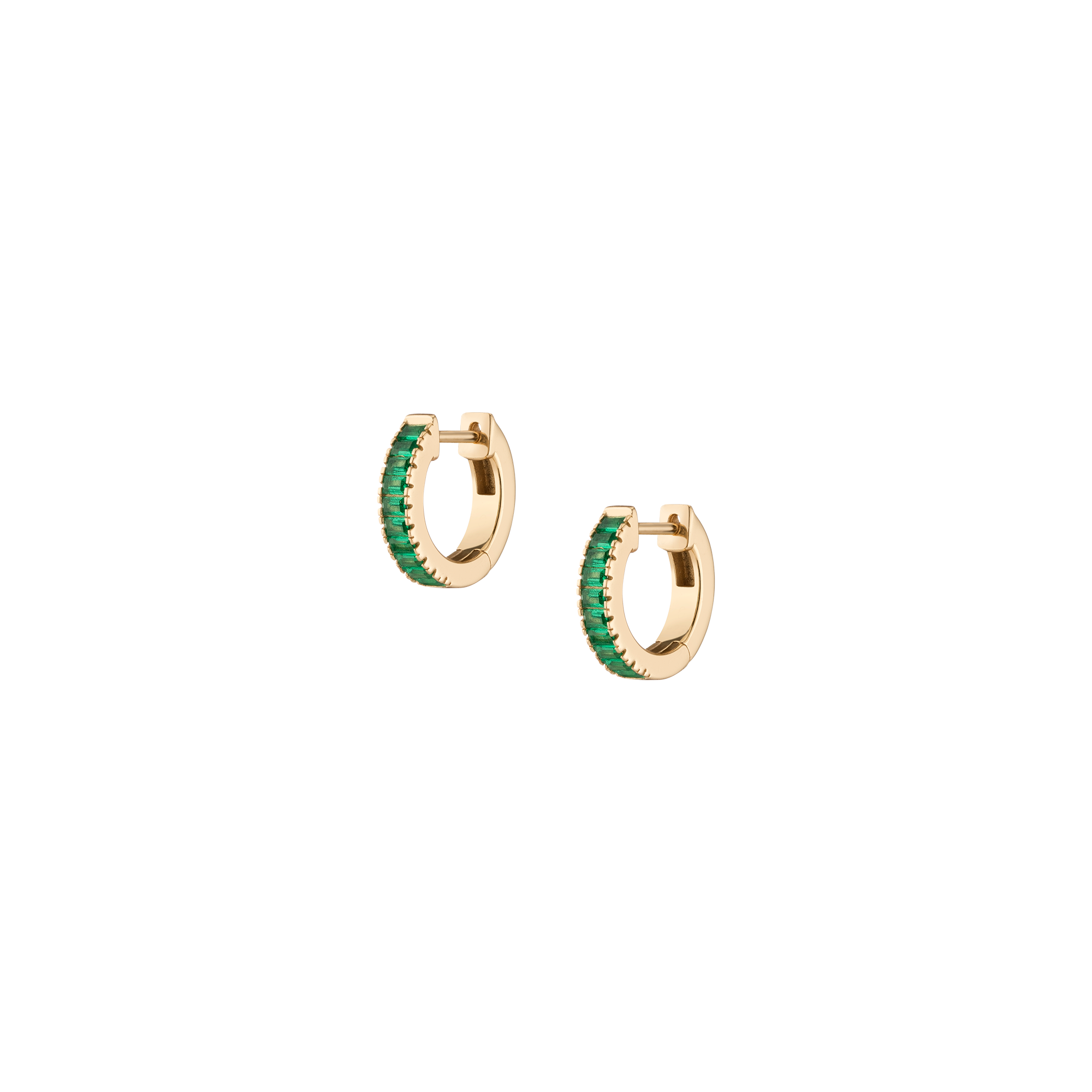Lab Grown Green Emerald Baguette Huggie Earrings