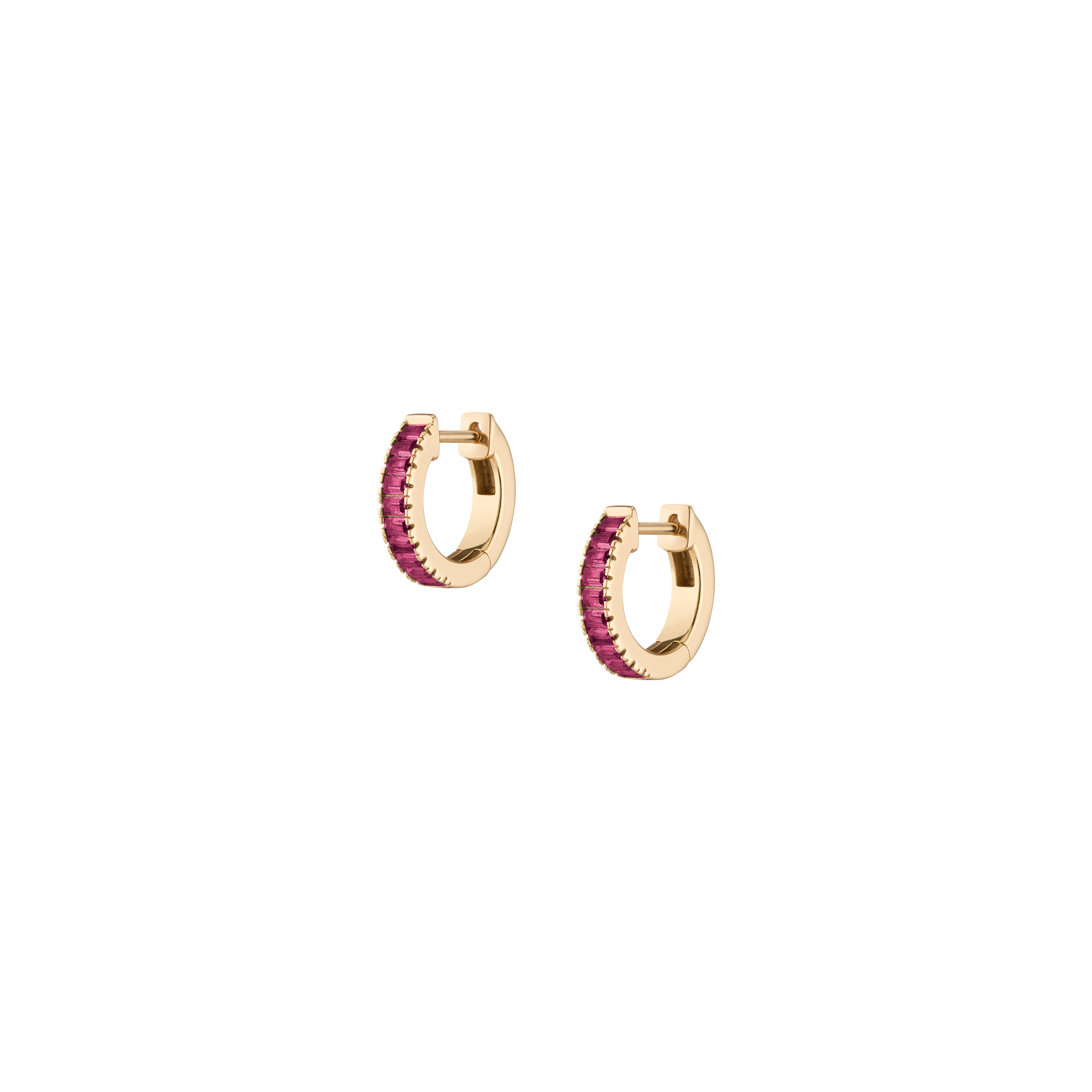 Lab Grown Red Ruby Baguette Huggie Earrings