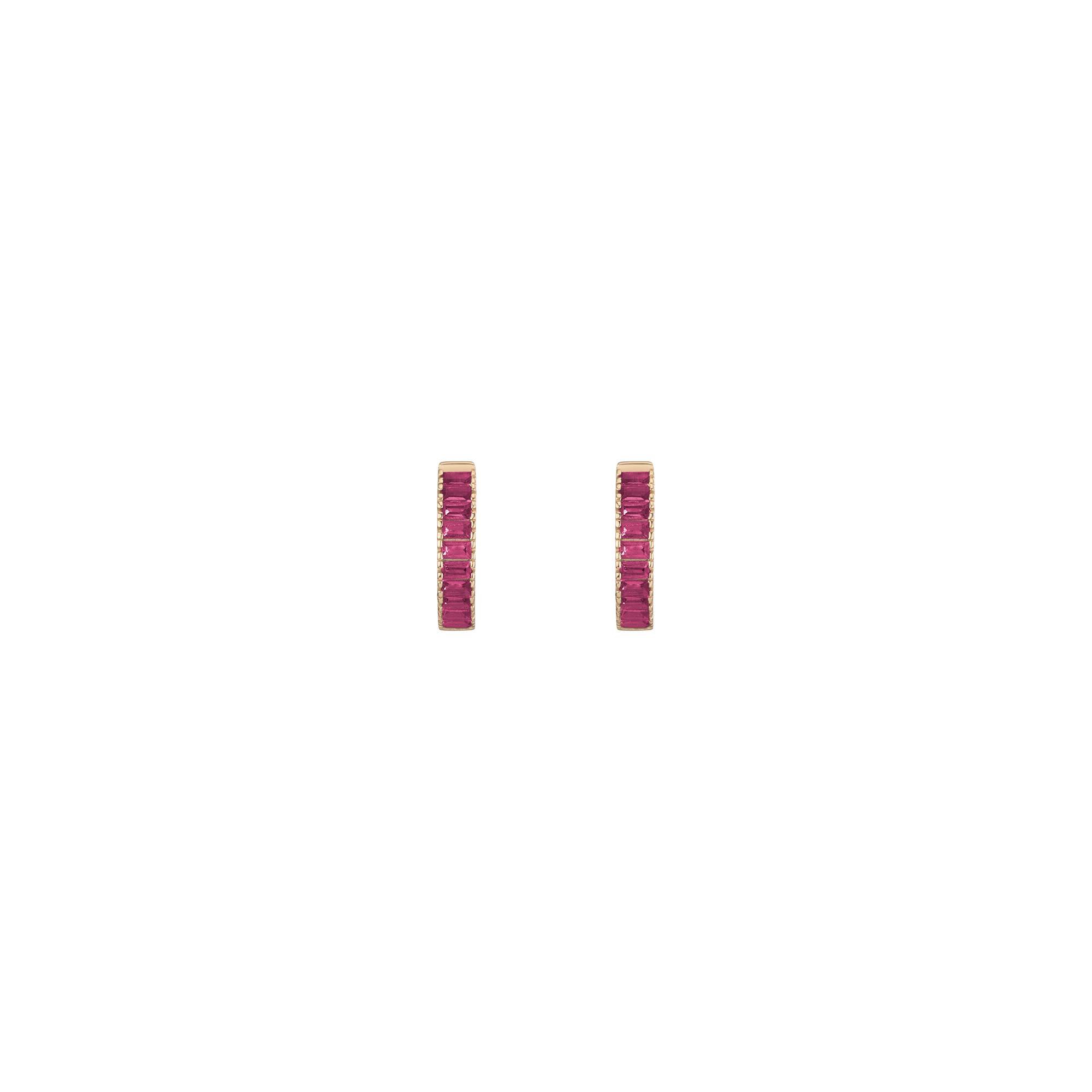 Lab Grown Red Ruby Baguette Huggie Earrings