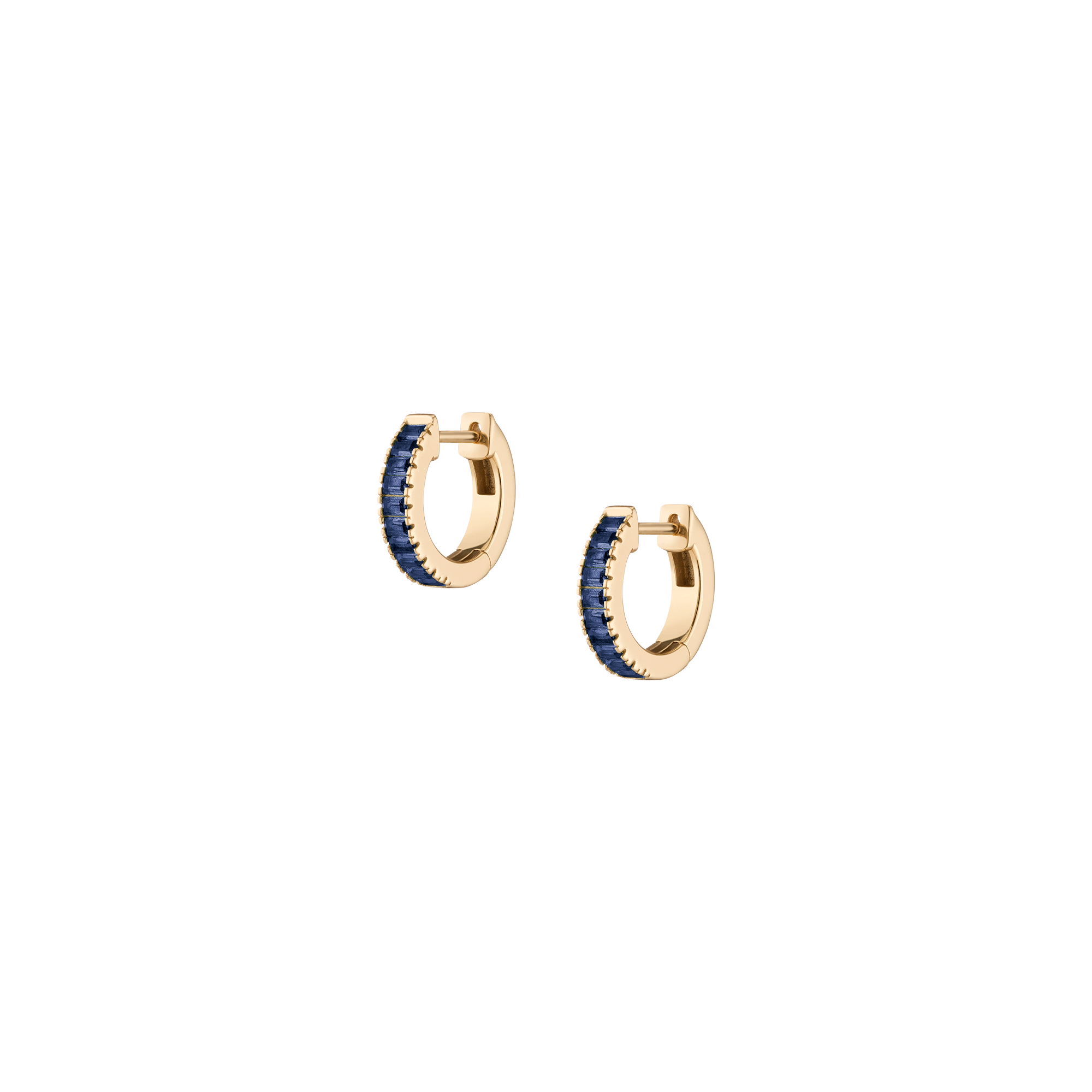 Lab Grown Blue Sapphire Baguette Huggie Earrings
