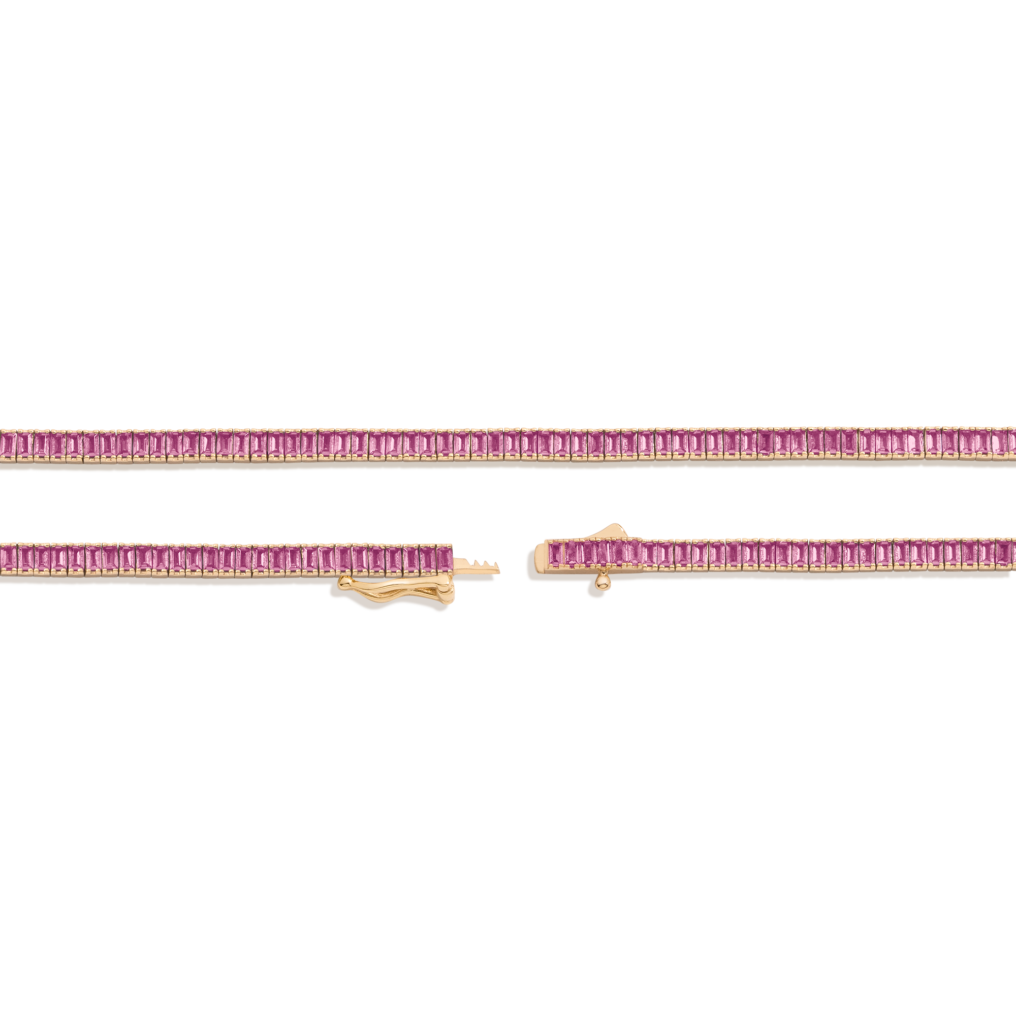 Lab Grown Pink Sapphire Baguette Tennis Necklace