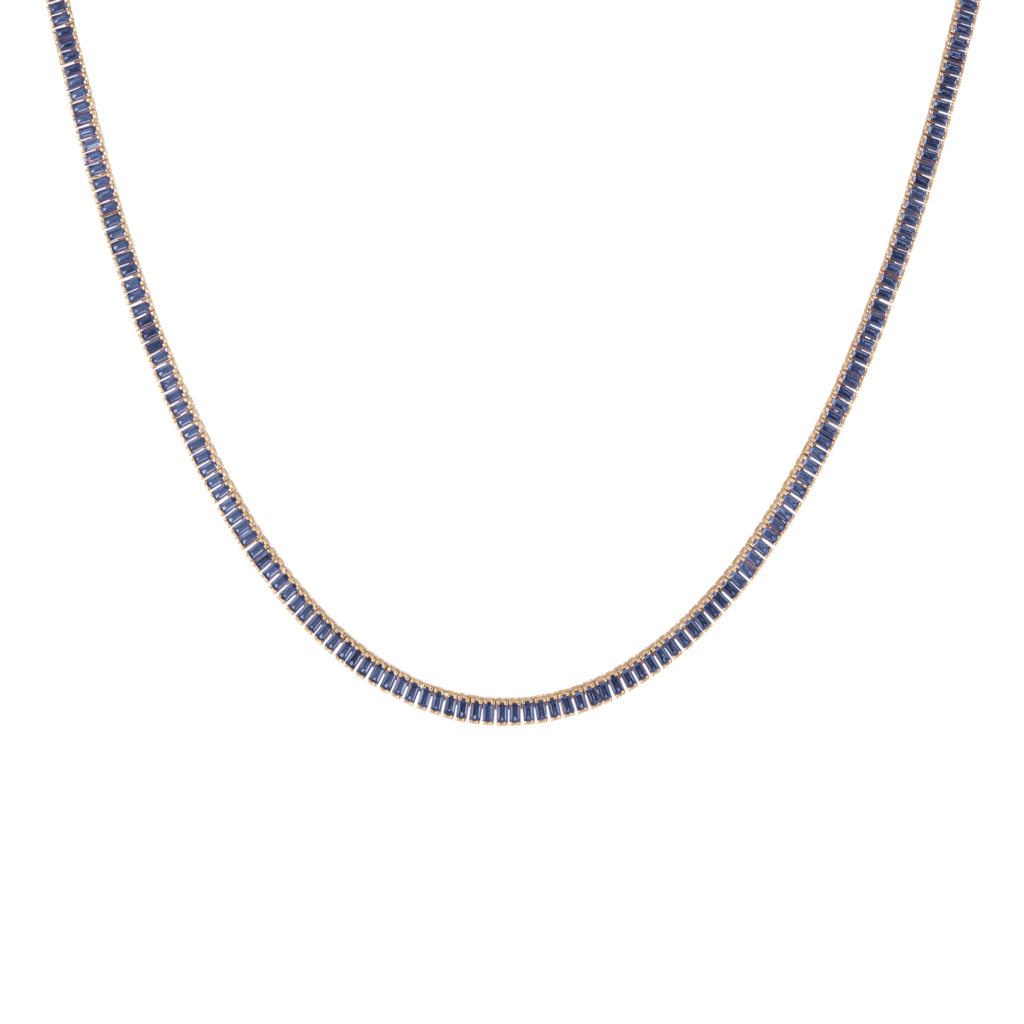 Lab Grown Blue Sapphire Baguette Tennis Necklace