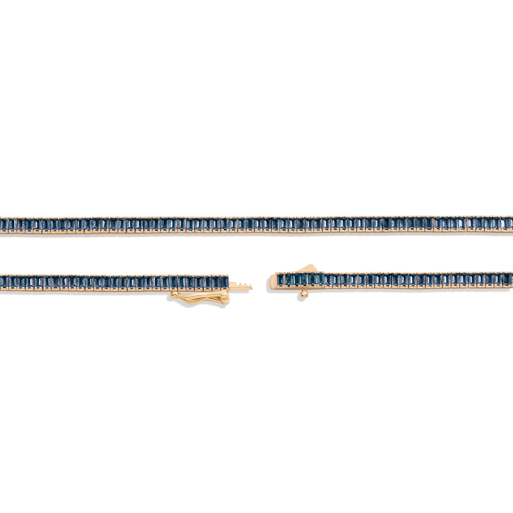 Lab Grown Blue Sapphire Baguette Tennis Necklace