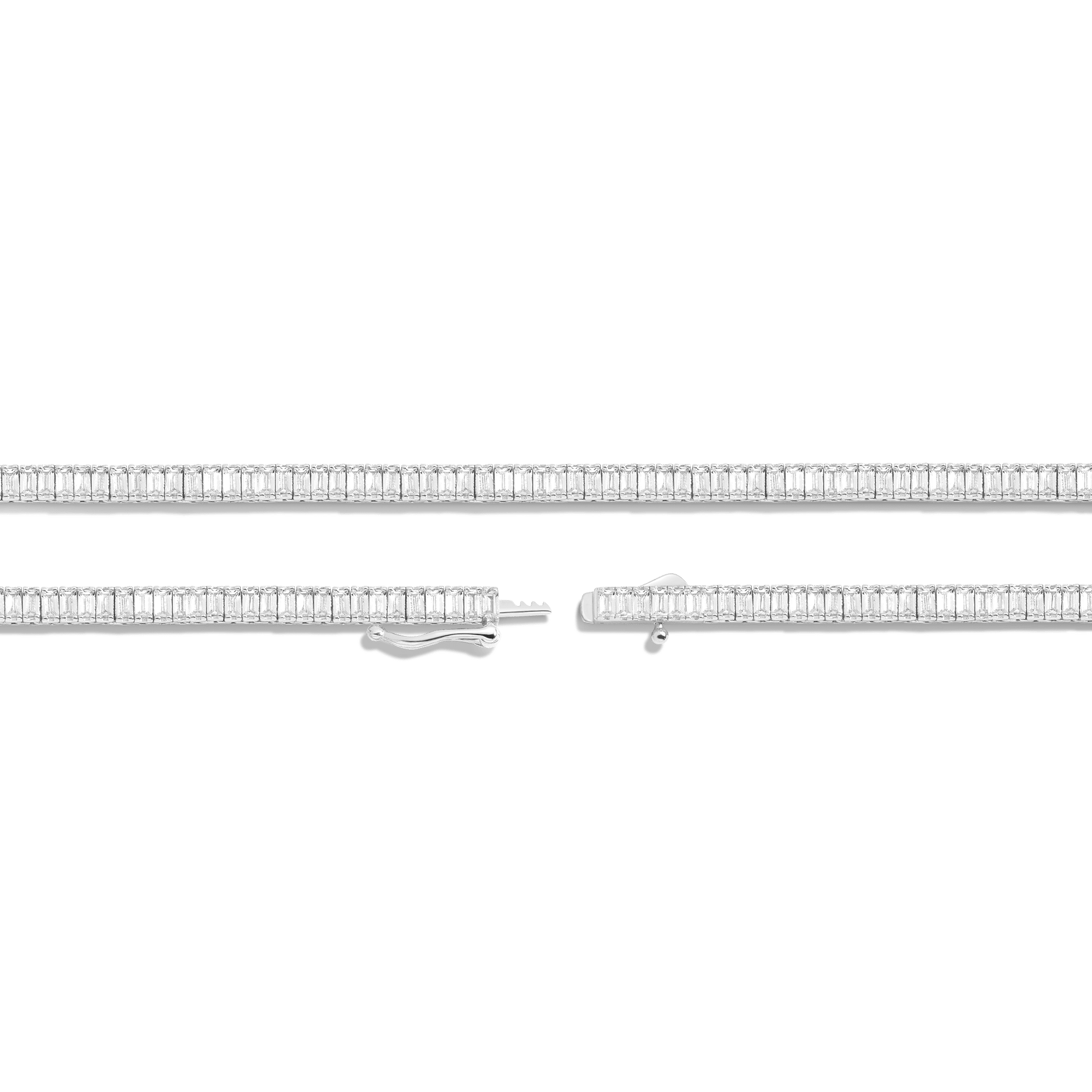 Lab Grown White Sapphire Baguette Tennis Necklace