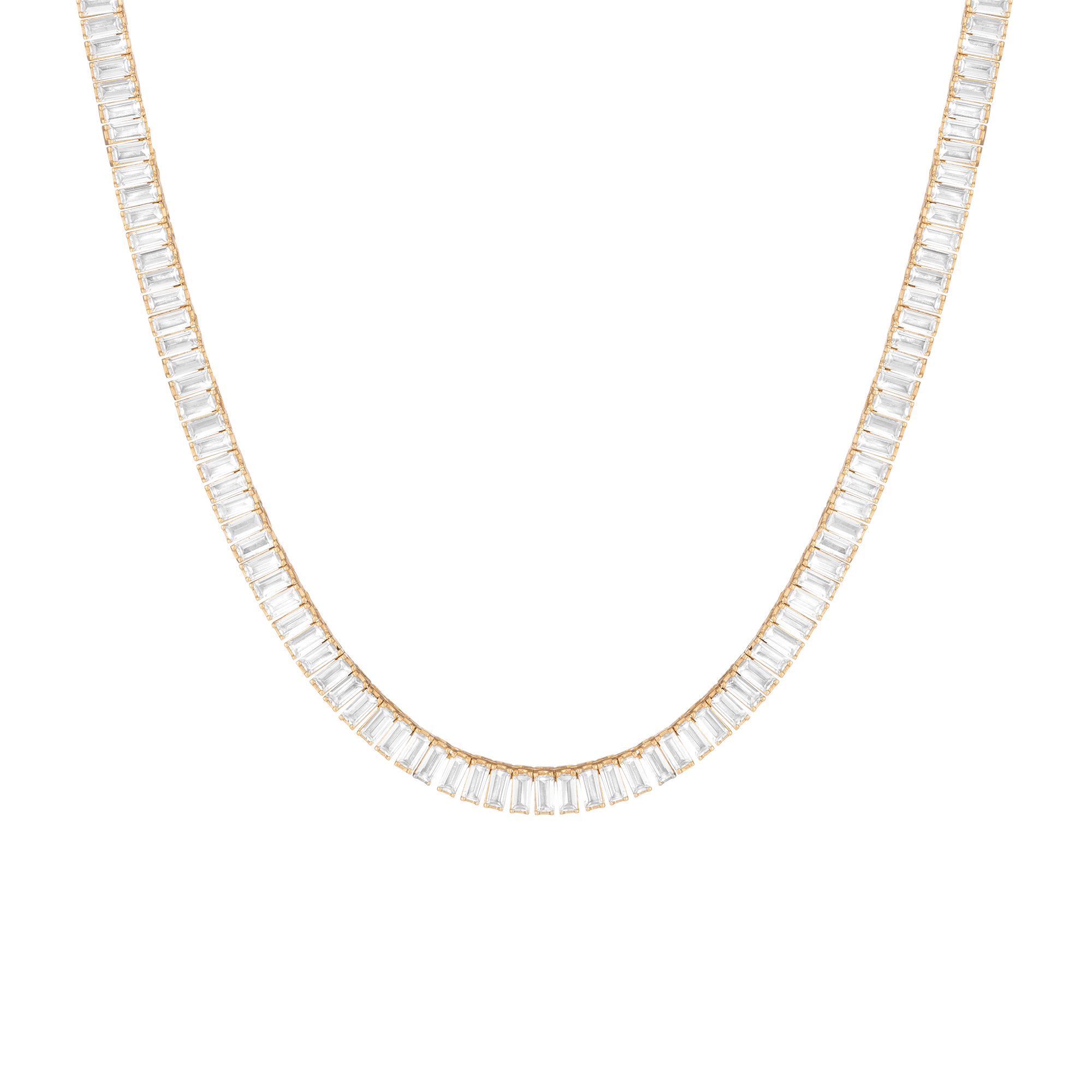 Lab Grown White Sapphire Baguette Tennis Necklace