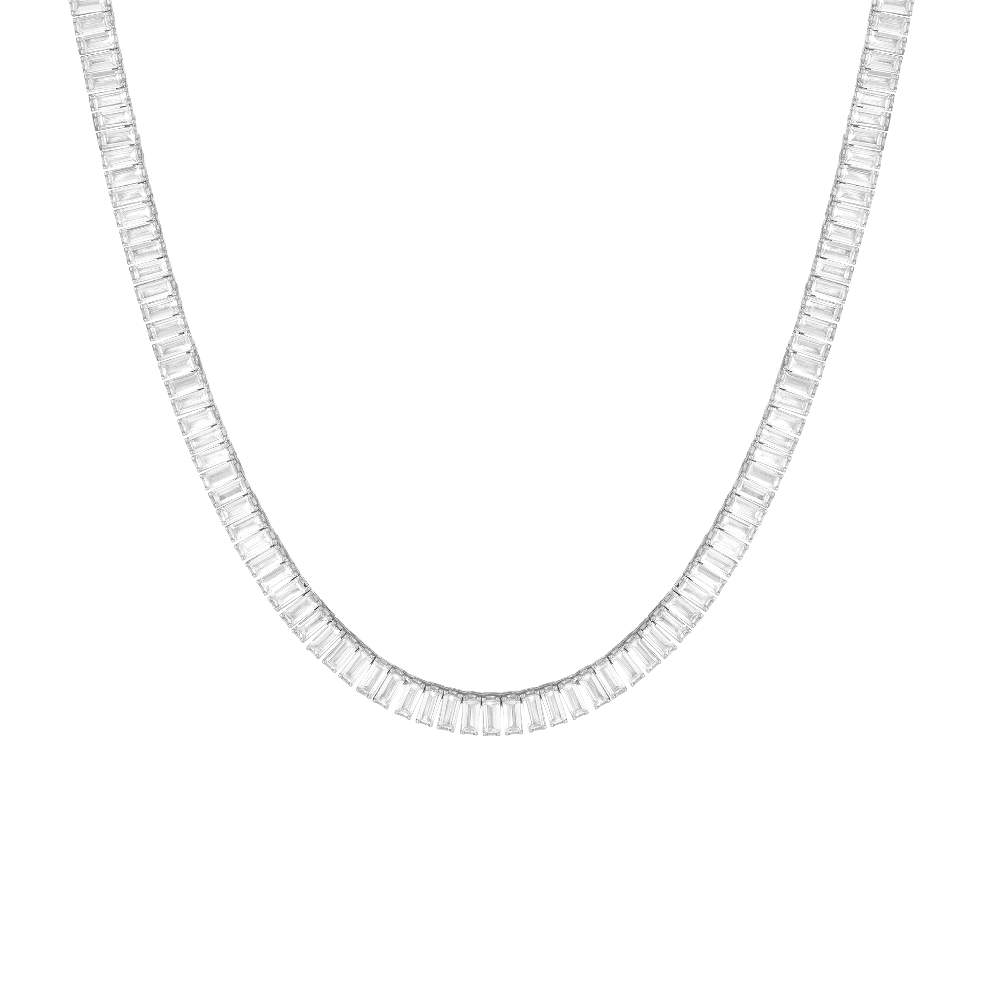 Lab Grown White Sapphire Baguette Tennis Necklace